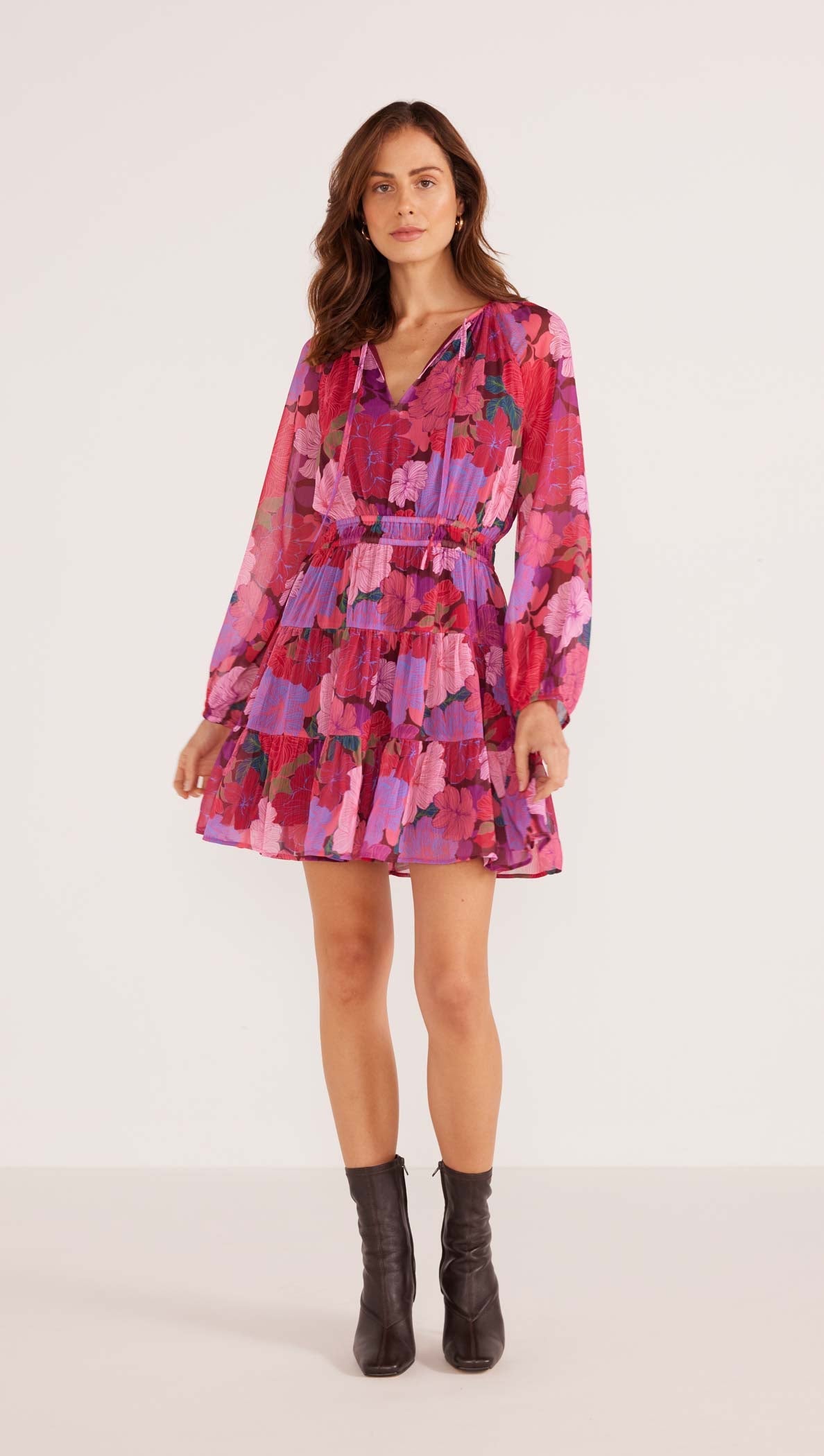 Mink Pink Lexie Long Sleeve Mini Dress - Floral Blooms