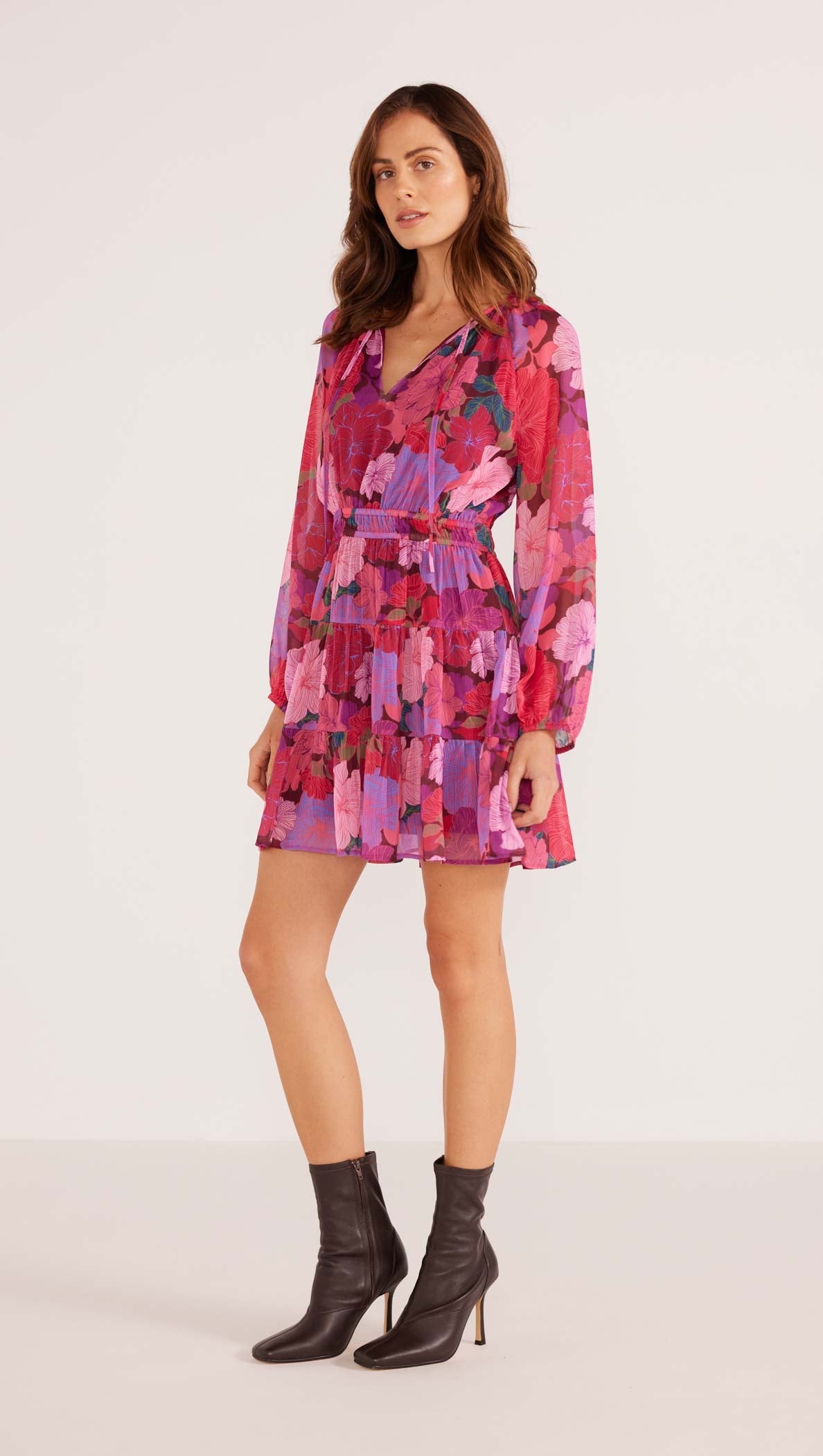 Mink Pink Lexie Long Sleeve Mini Dress - Floral Blooms (view 3)