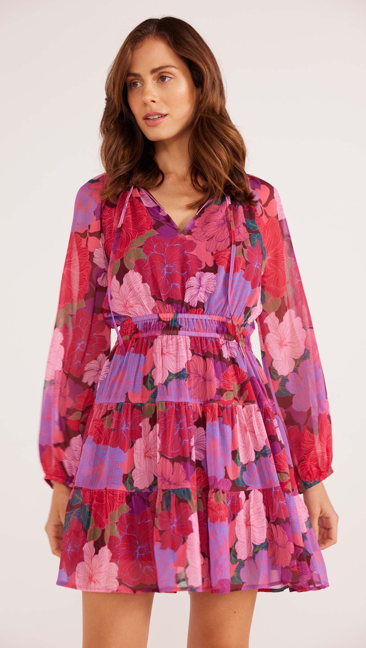 Mink Pink Lexie Long Sleeve Mini Dress - Floral Blooms (view 2)