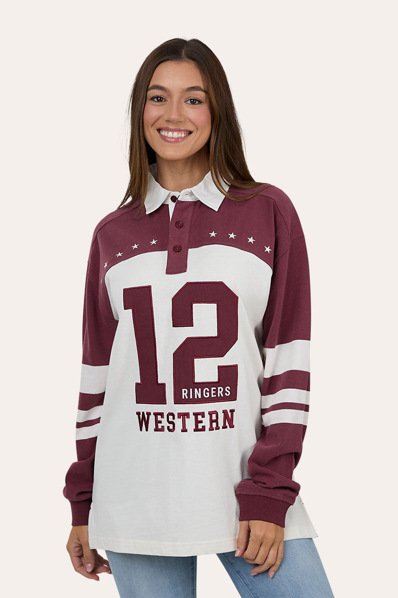 Ringers Western Williams Unisex Oversized Rugby Jersey - Cabernet / Off White