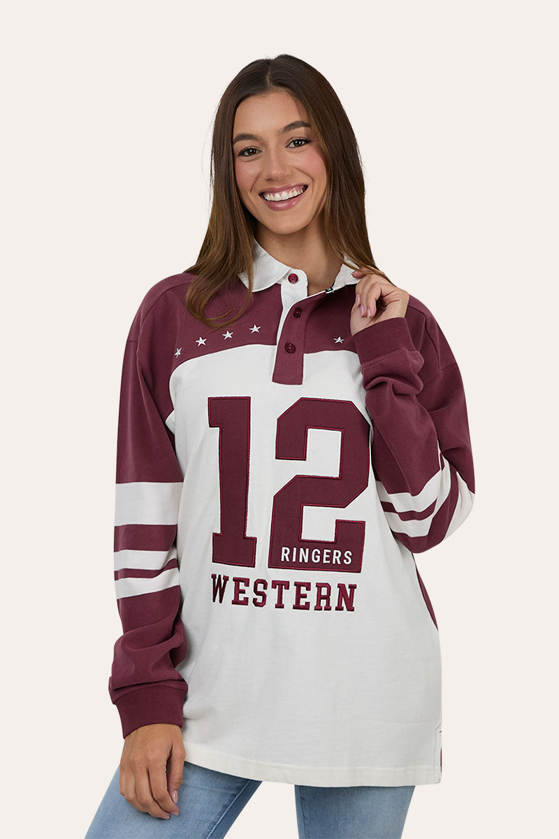 Ringers Western Williams Unisex Oversized Rugby Jersey - Cabernet / Off White (view 3)