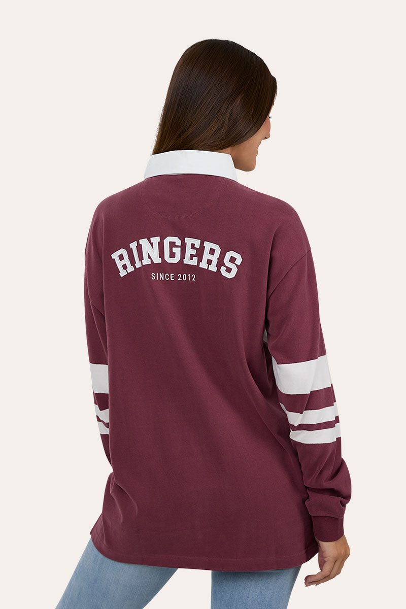 Ringers Western Williams Unisex Oversized Rugby Jersey - Cabernet / Off White (view 2)