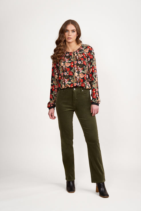 Vassalli Straight Leg Full Length Pinwale Cord Pant with Fly - Deep Sage