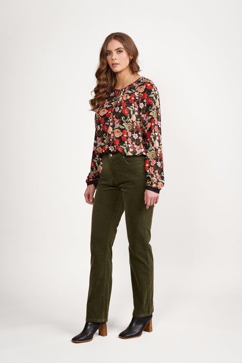 Vassalli Straight Leg Full Length Pinwale Cord Pant with Fly - Deep Sage (view 2)
