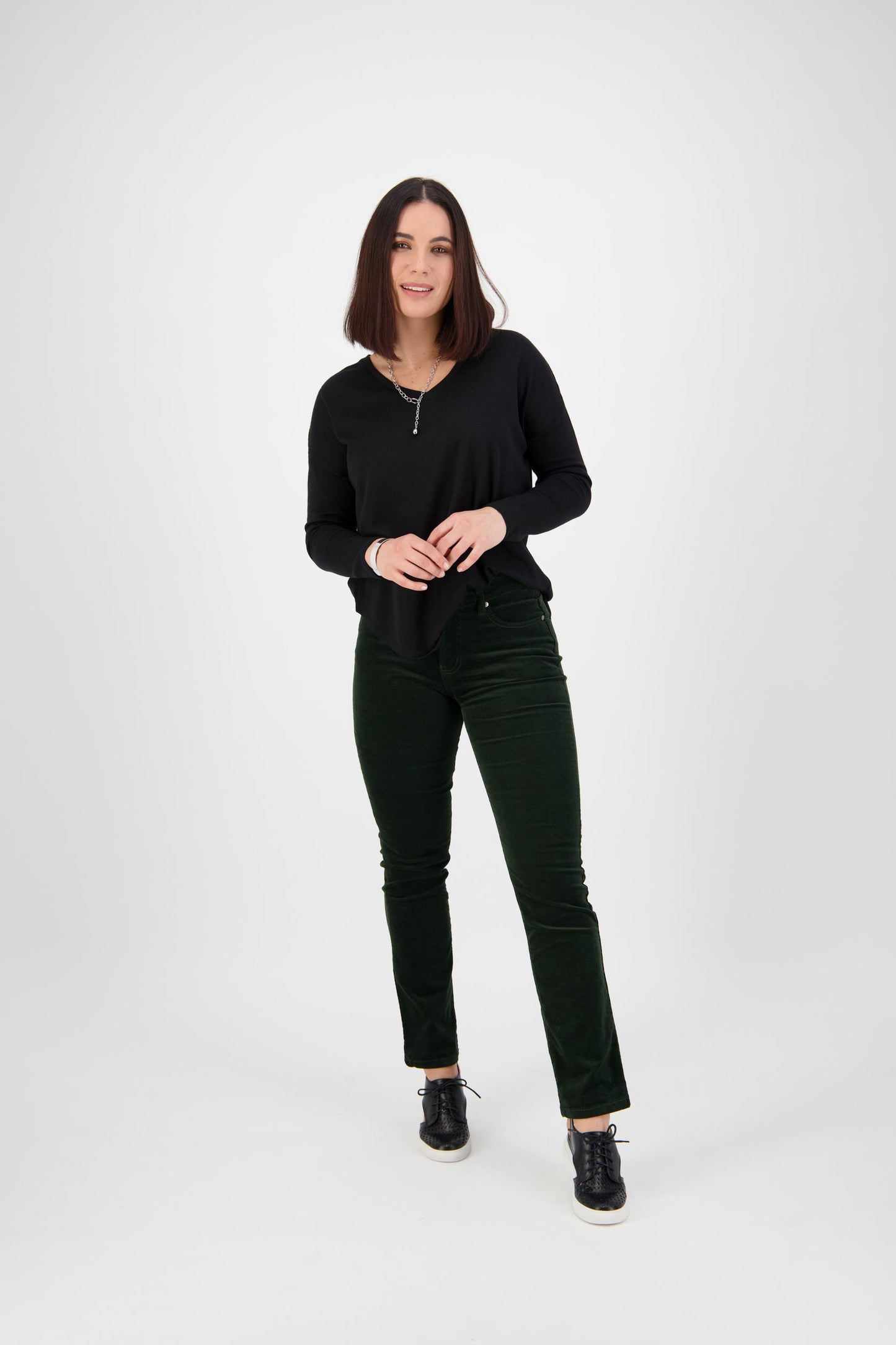 Straight Leg Full Length Pinwale Cord Pant with Fly - Forest