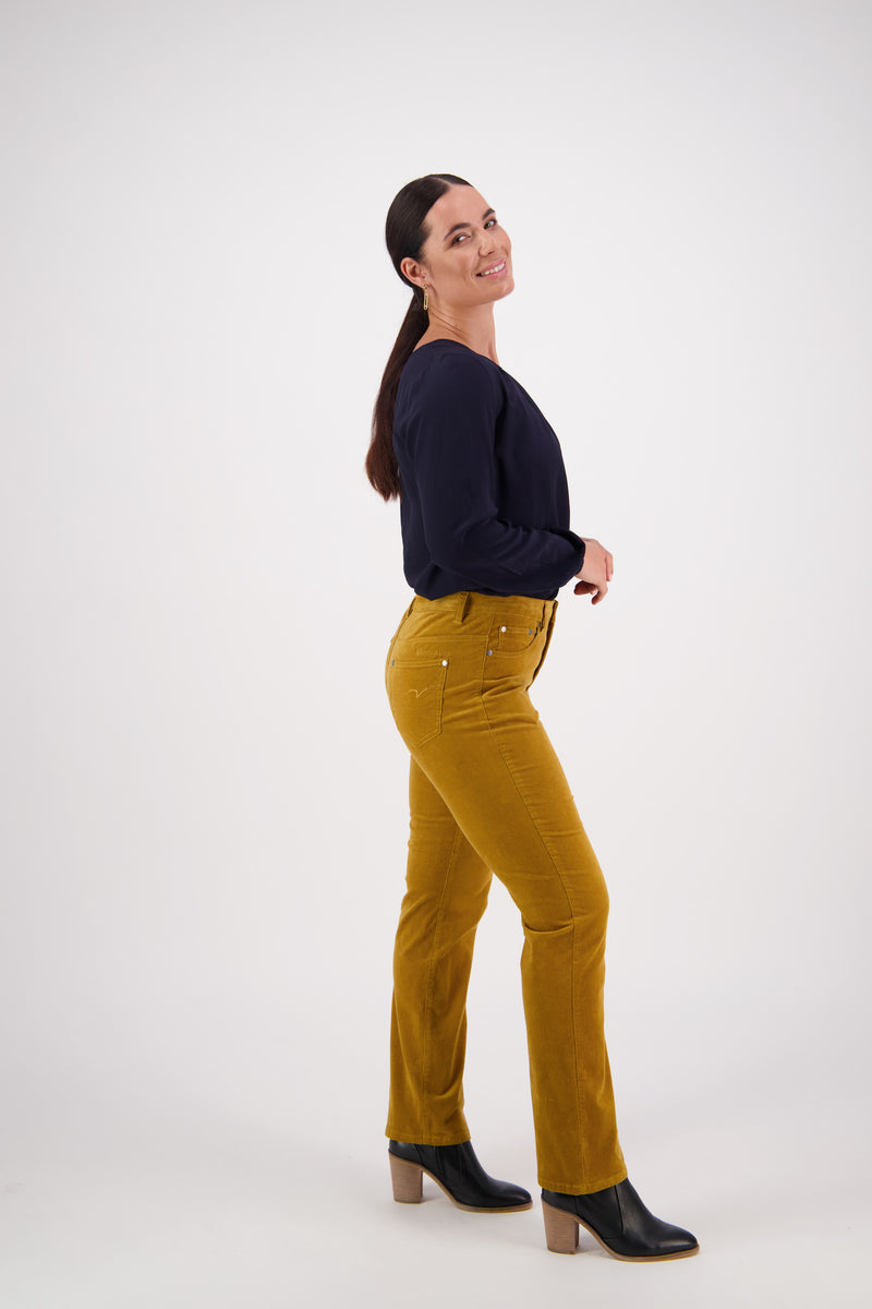 Vassalli Straight Leg Pinwale Cord Pant - Mustard (view 2)