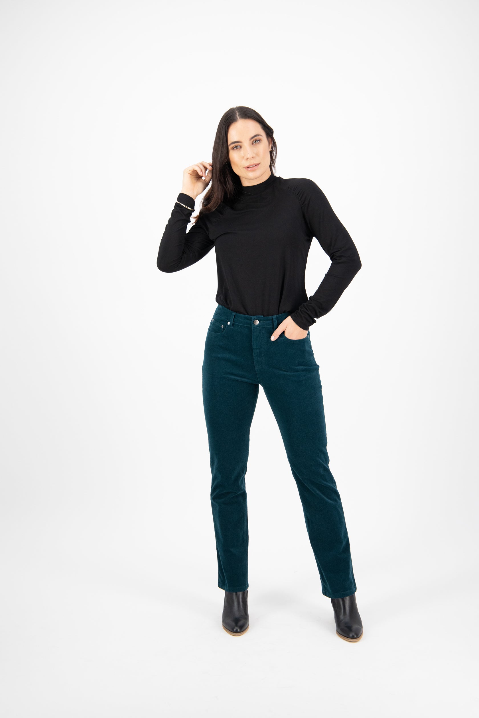 Vassalli Straight Leg Full Length Pinwale Cord Pant with Fly - Peacock