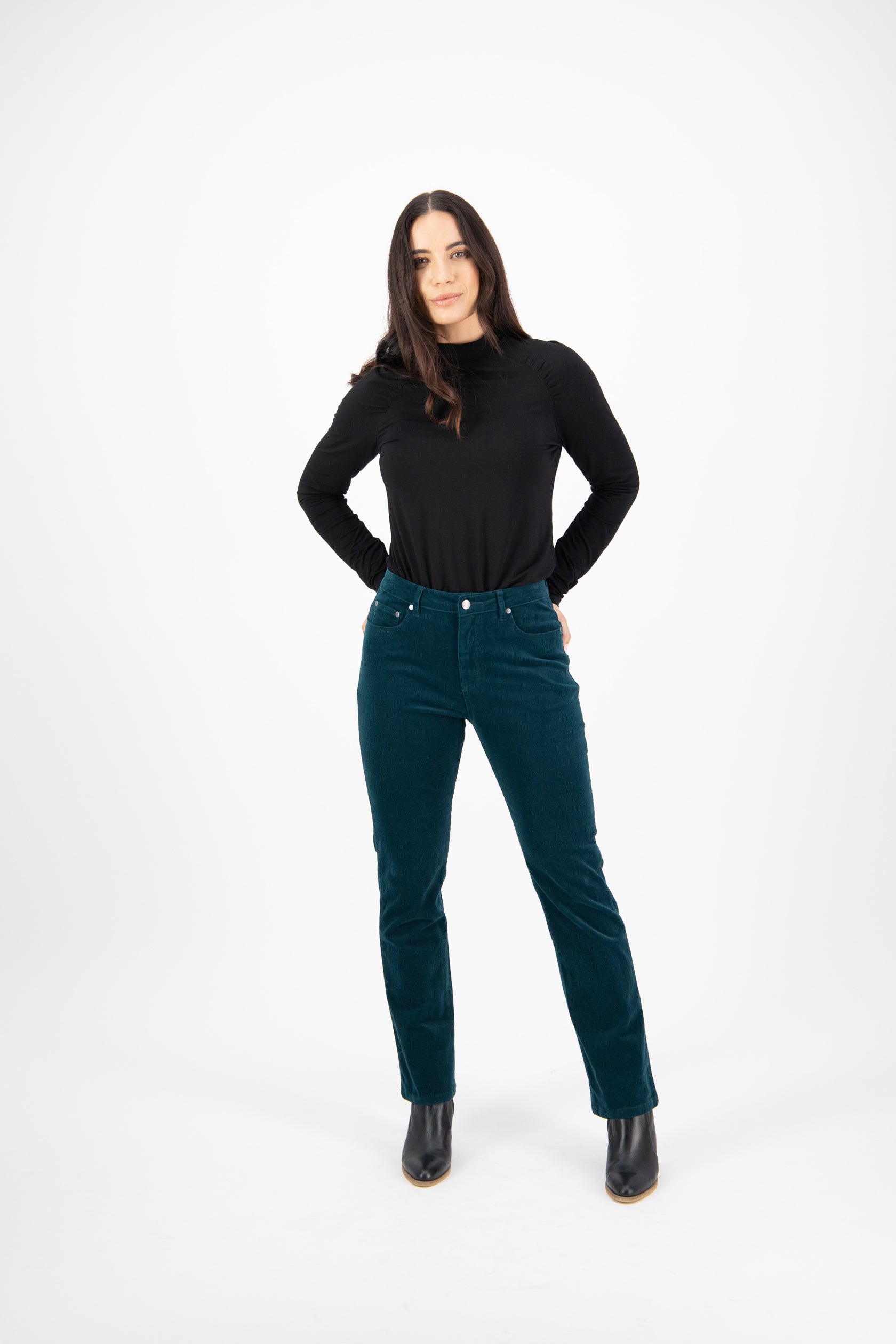 Vassalli Straight Leg Full Length Pinwale Cord Pant with Fly - Peacock (view 2)