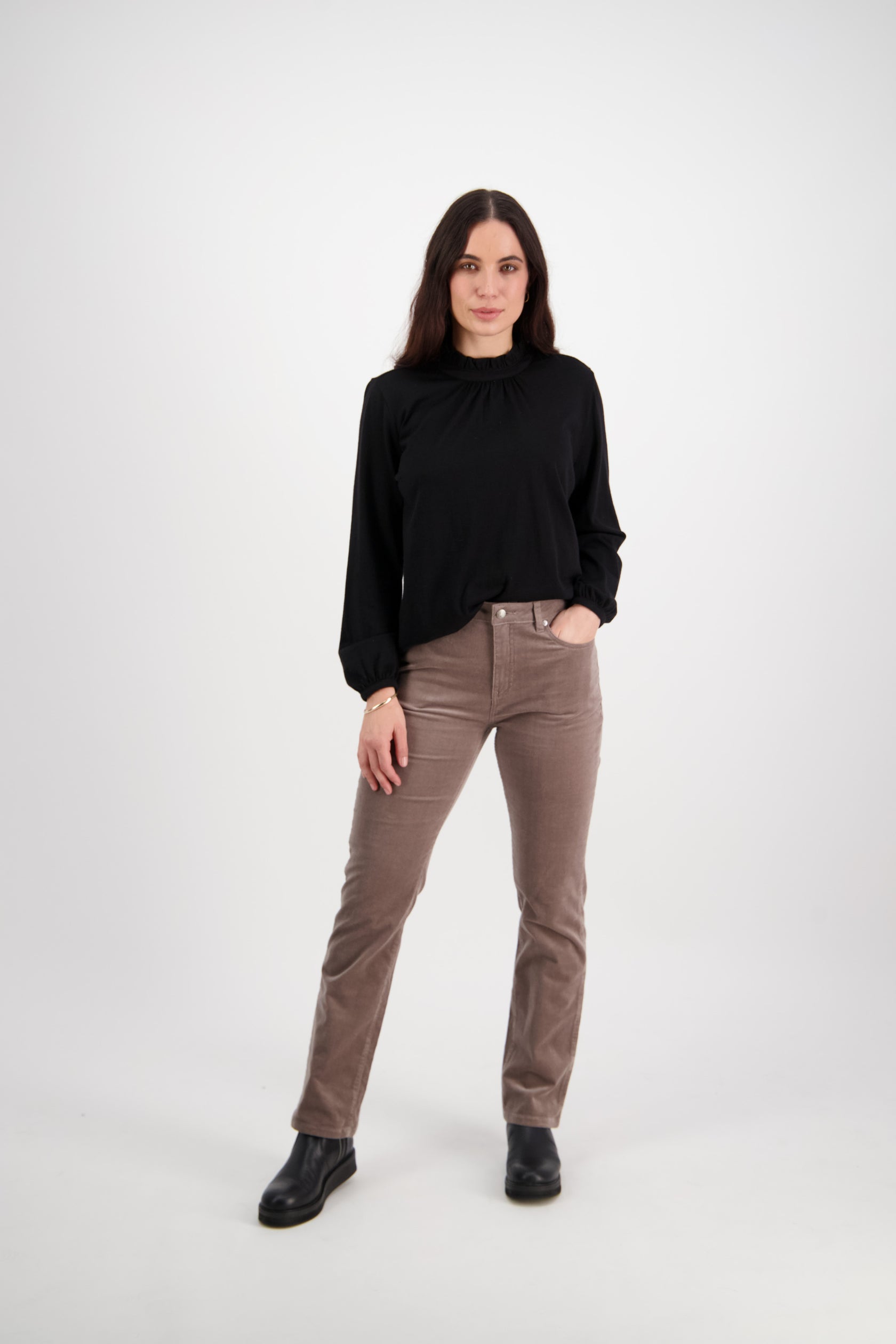 Vassalli Straight Leg Full Length Pinwale Cord Pant with Fly - Taupe