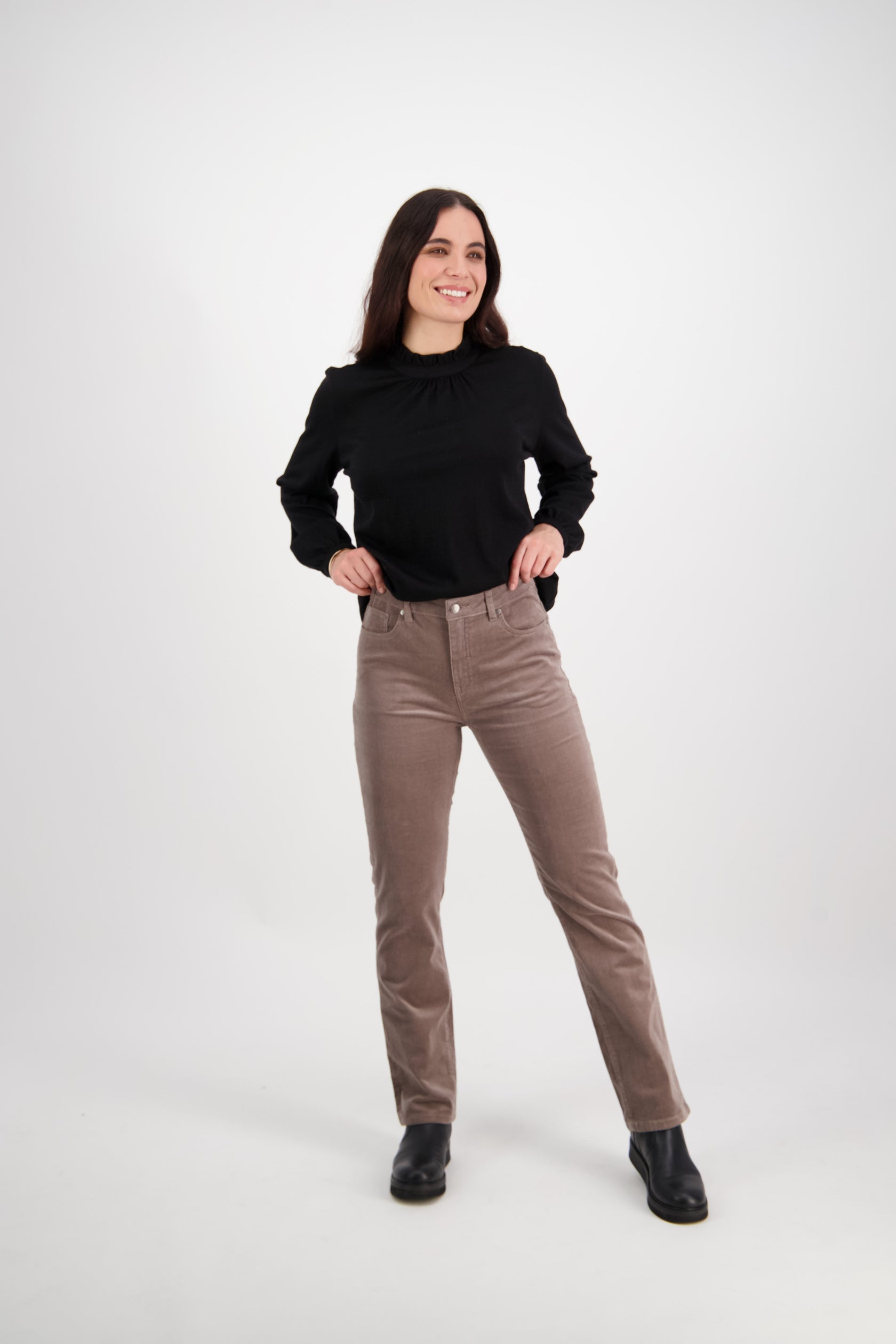Vassalli Straight Leg Full Length Pinwale Cord Pant with Fly - Taupe (view 2)