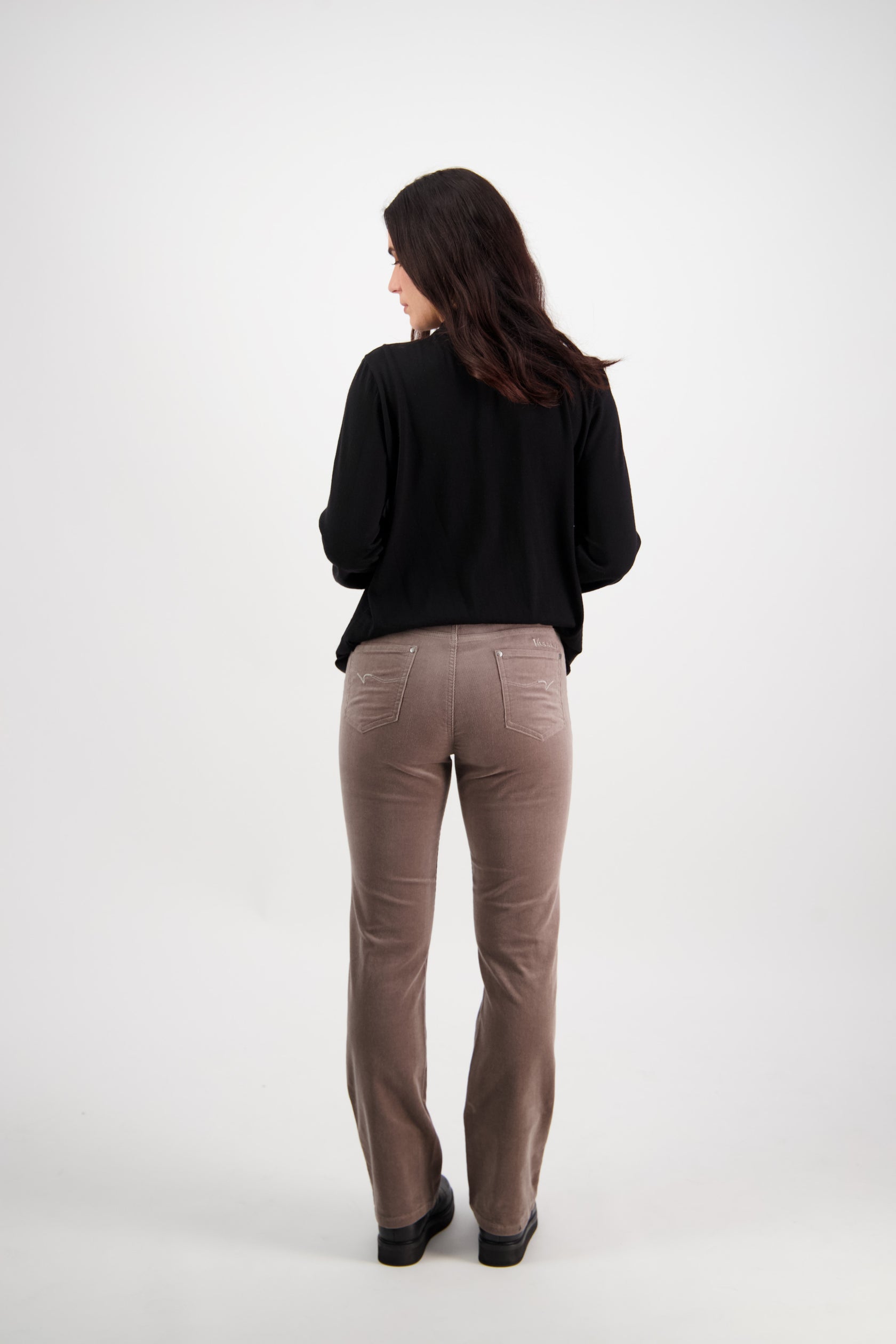 Vassalli Straight Leg Full Length Pinwale Cord Pant with Fly - Taupe (view 5)