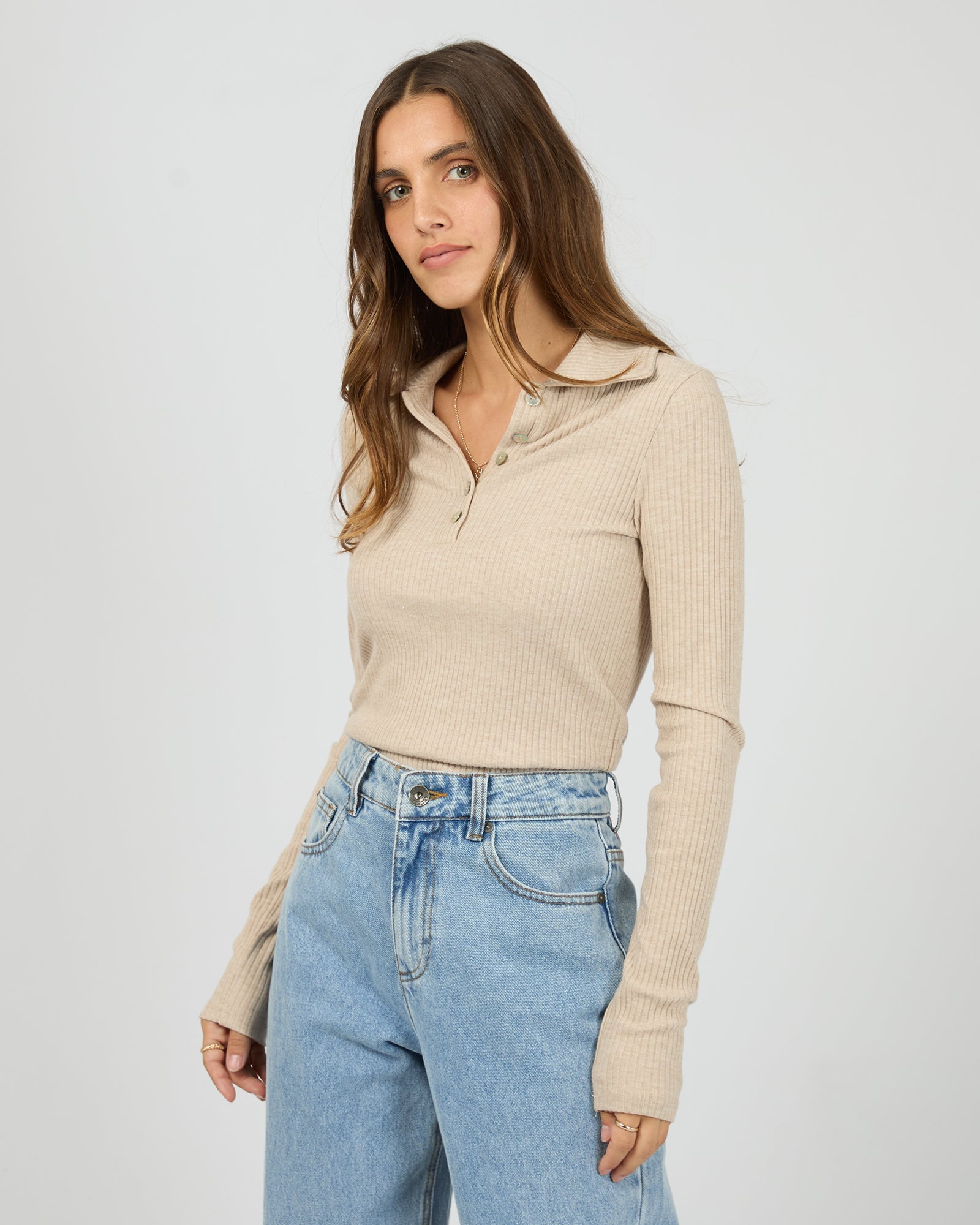 Silent Theory Aria Knit Long Sleeve Top Oat - detail
