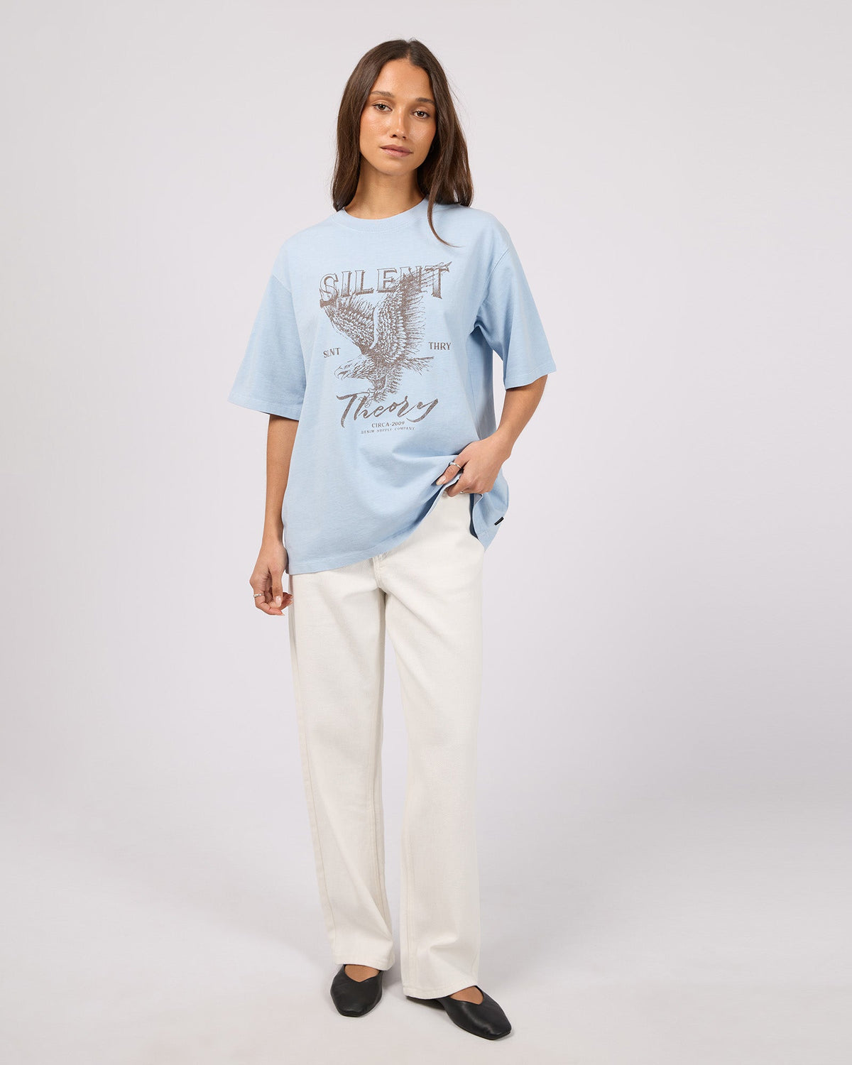 Silent Theory Fundamental Oversized Tee in light blue - detail