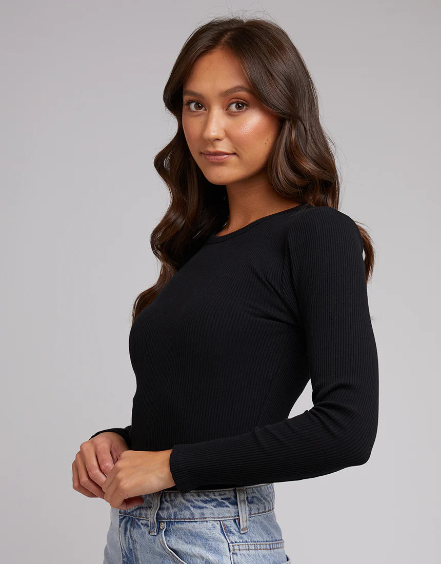 Silent Theory Rib Long Sleeve Tee - Black (view 2)