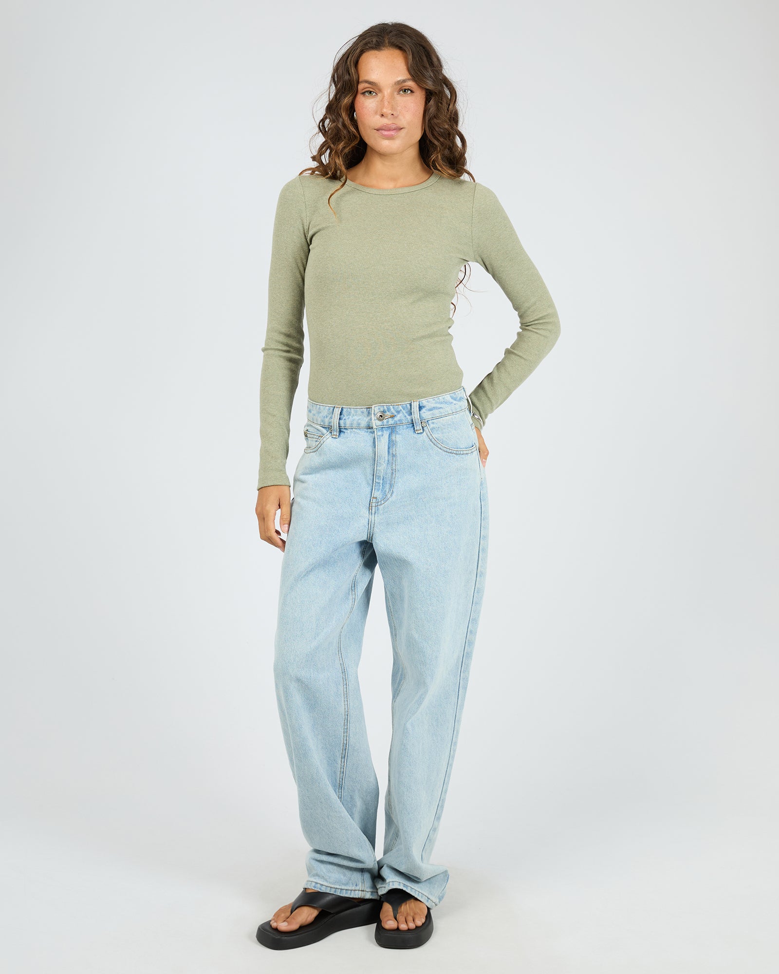 Silent Theory Rib Long Sleeve Tee Fern - back view