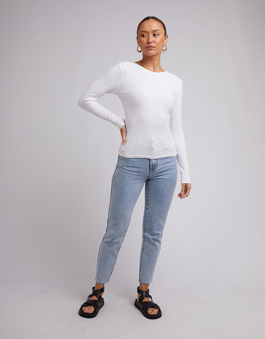 Silent Theory Rib Long Sleeve Tee - White (view 2)