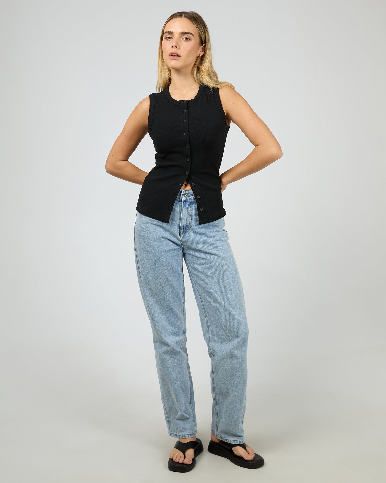 Silent Theory Button Up Tank in black - back
