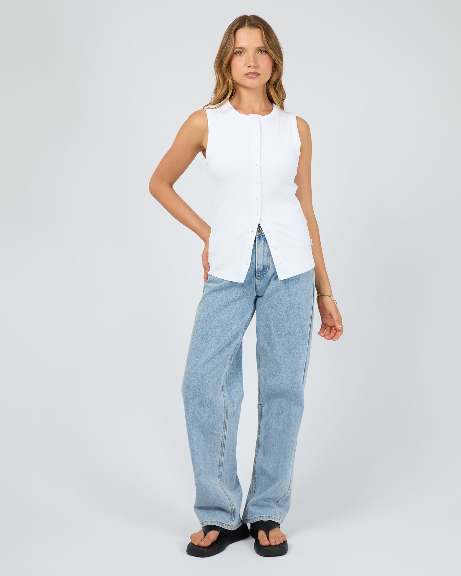 Silent Theory Button Up Tank White - detail