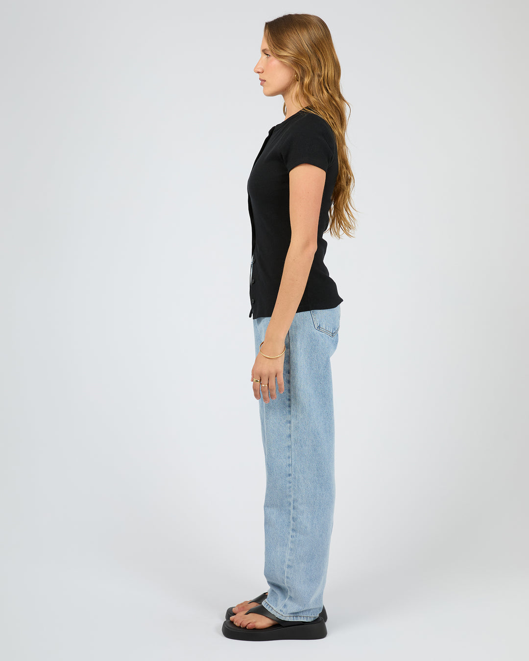 Button Up Short Sleeve Tee - Black