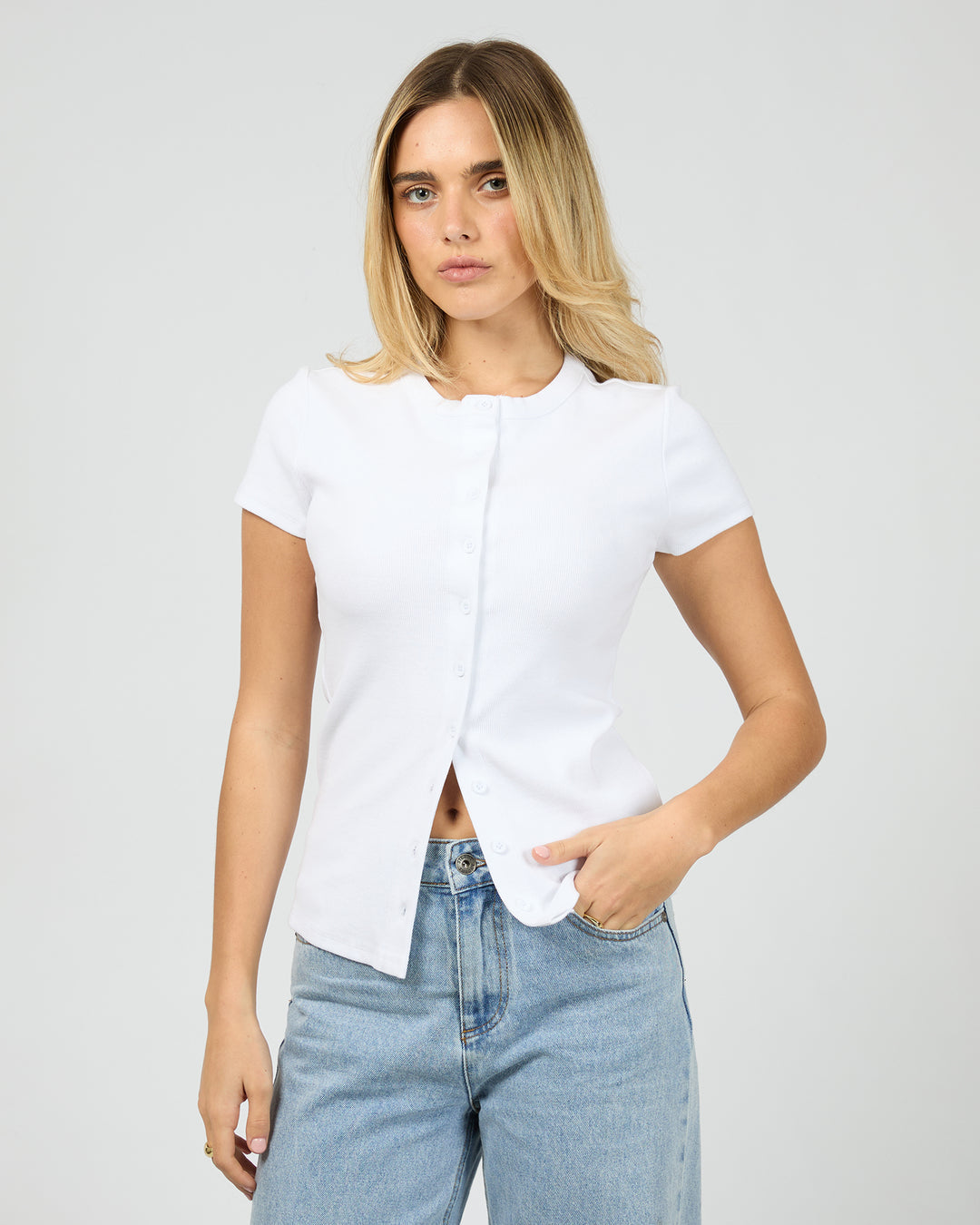 Silent Theory Button Up Short Sleeve Tee - White