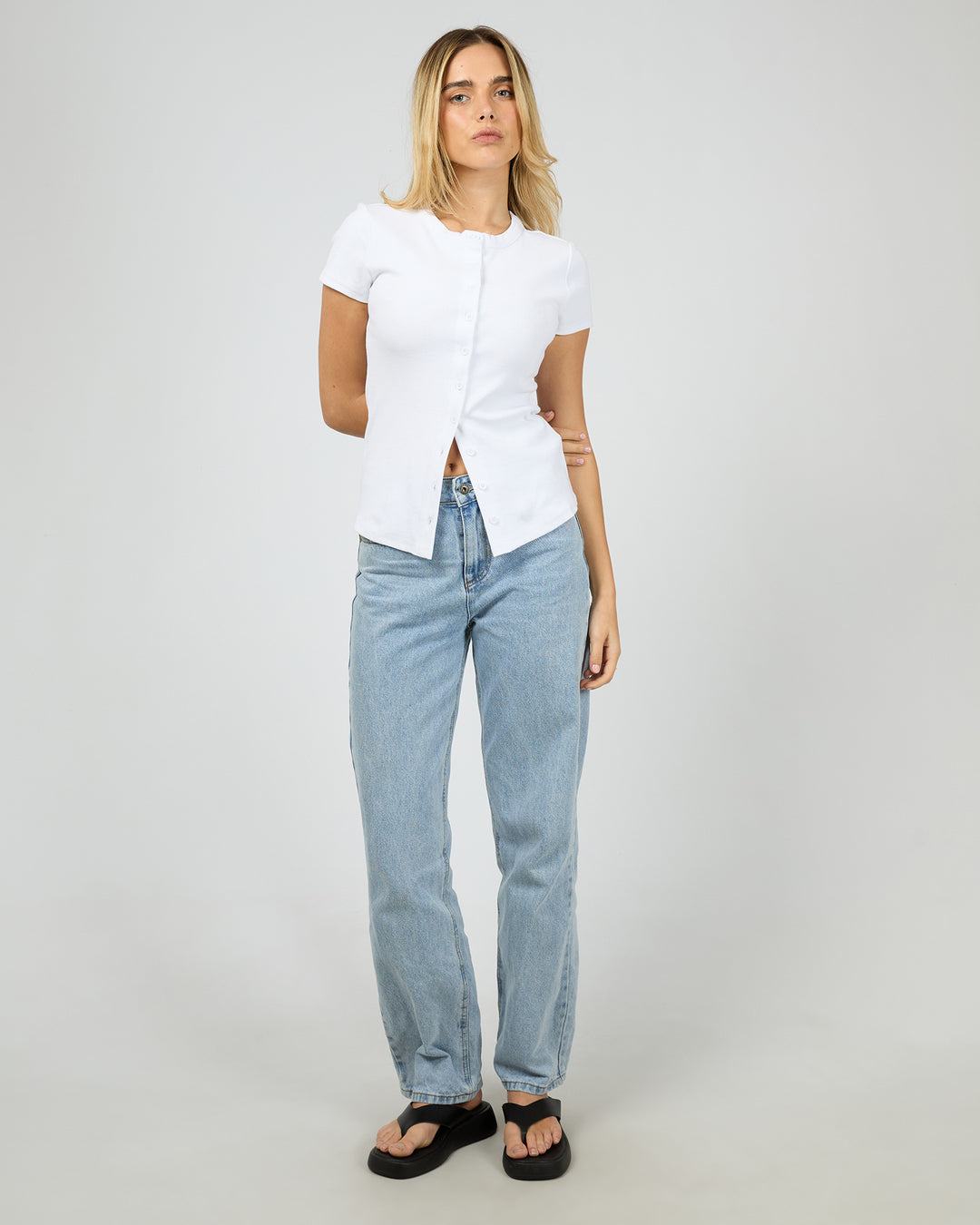 Silent Theory Button Up Short Sleeve Tee - White (view 2)