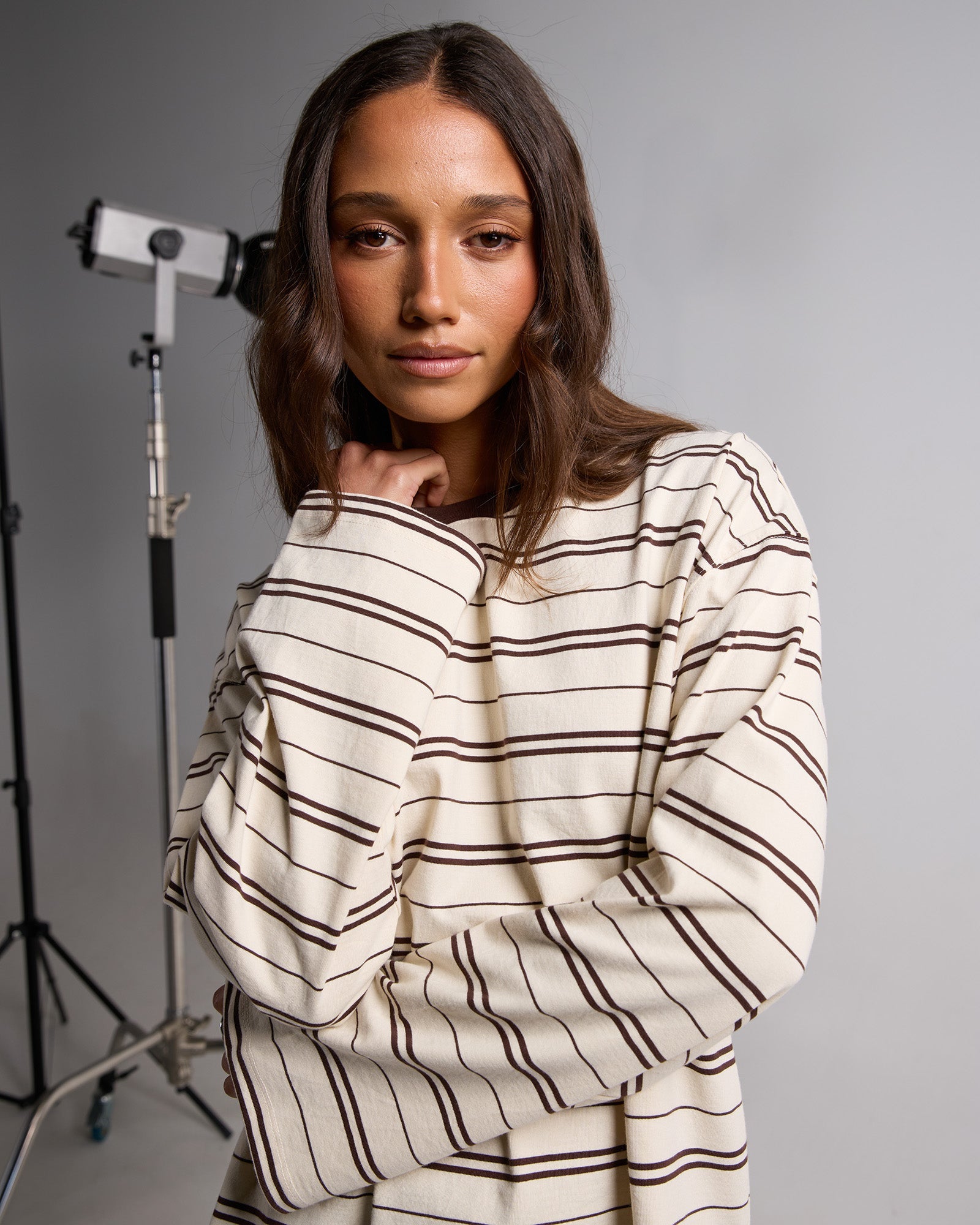 Silent Theory Stripe Long Sleeve Tee Chocolate