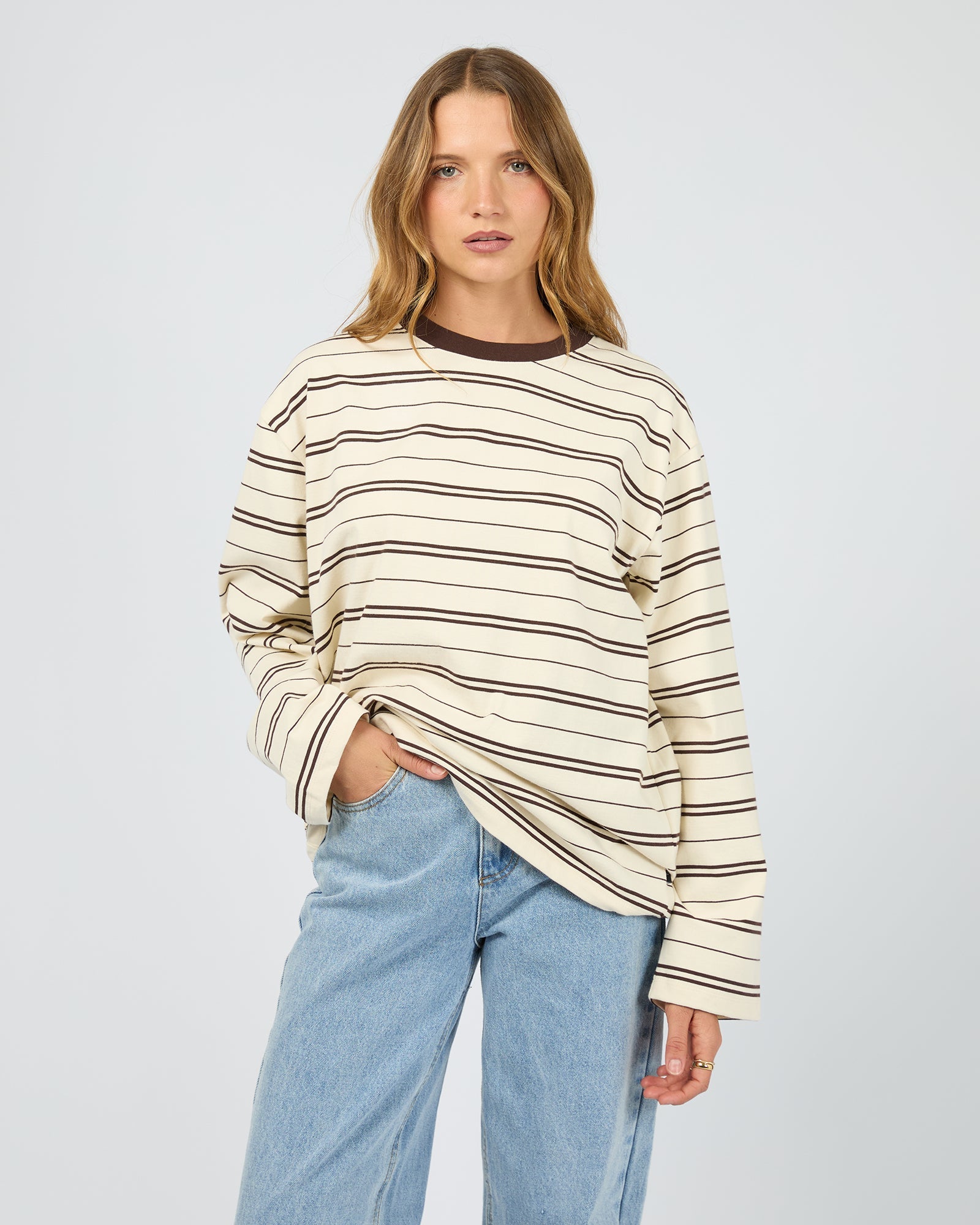 Silent Theory Stripe Long Sleeve Tee Chocolate - back