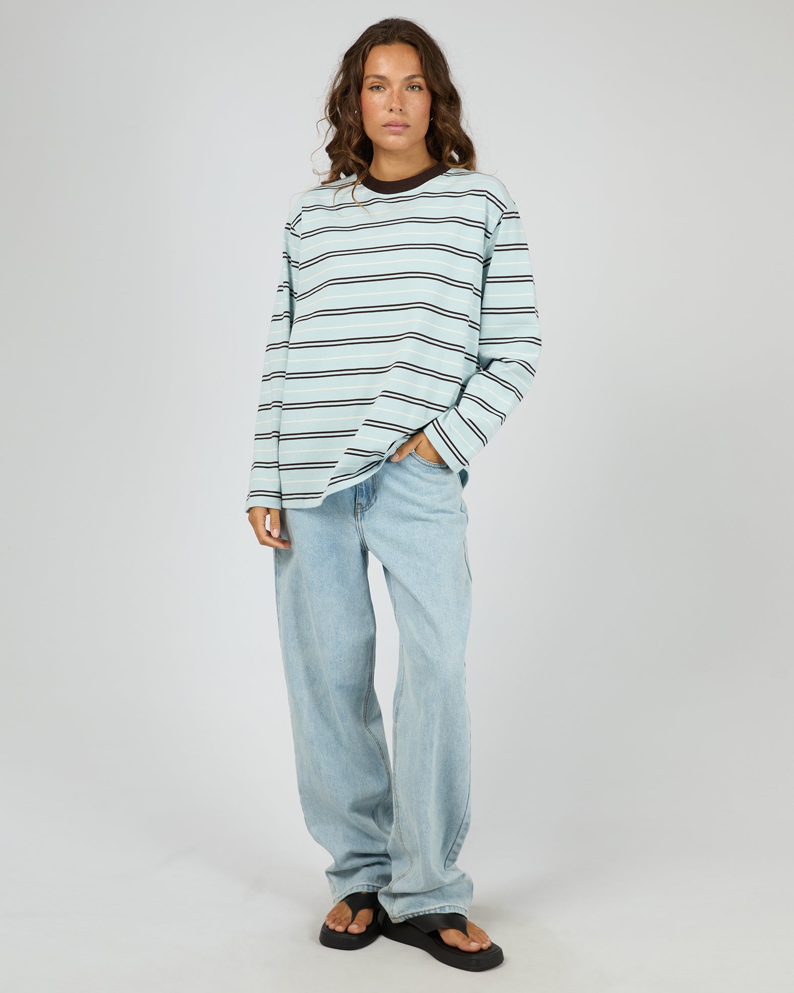 Silent Theory Stripe Long Sleeve Tee in Light Blue - side
