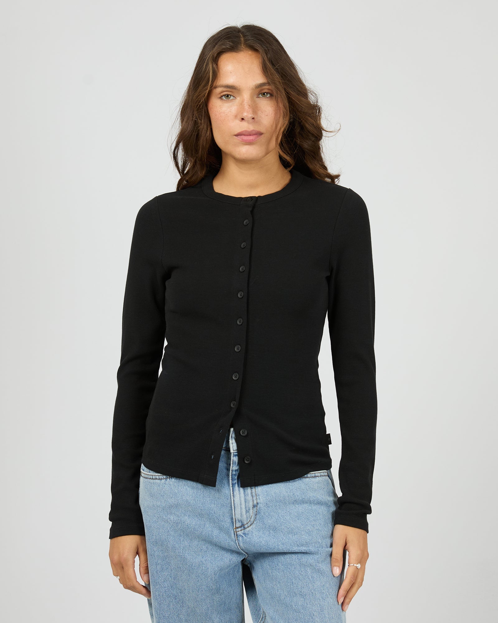 Silent Theory Button Up Long Sleeve Tee Black
