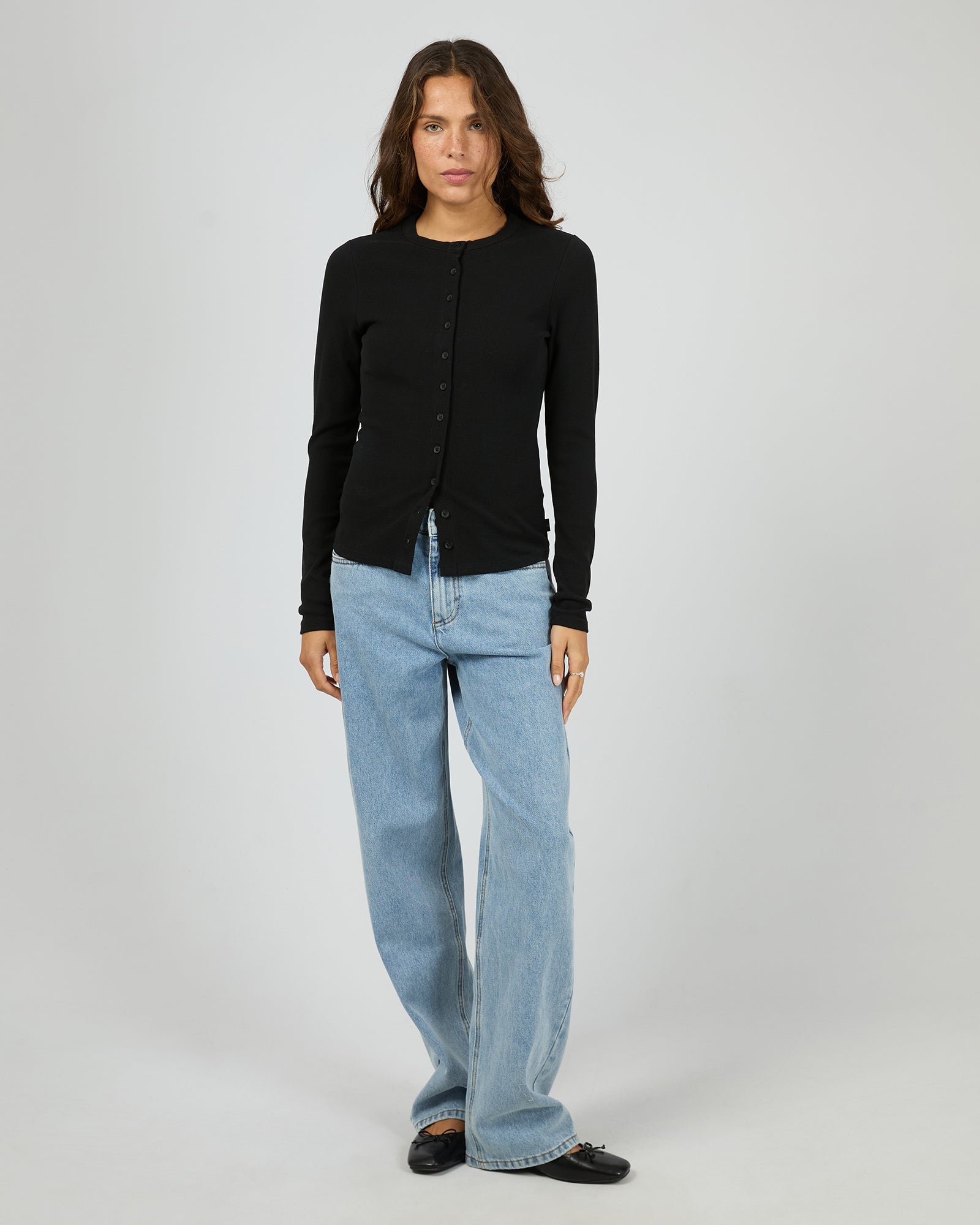Silent Theory Button Up Long Sleeve Tee Black - detail