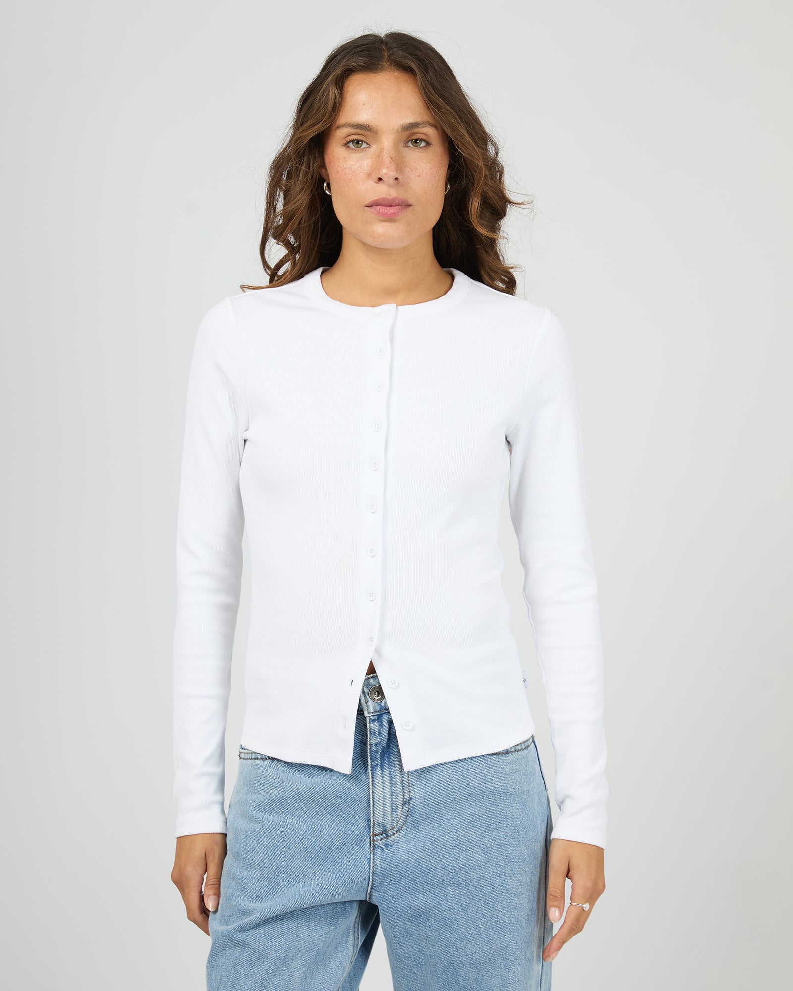 Silent Theory Button Up Long Sleeve Tee White