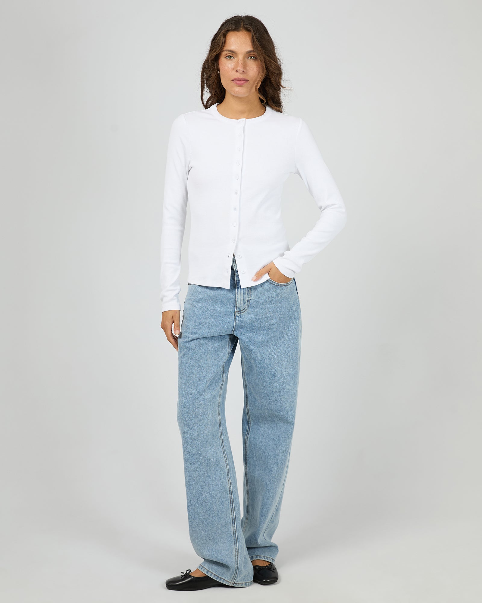 Silent Theory Button Up Long Sleeve Tee White - detail