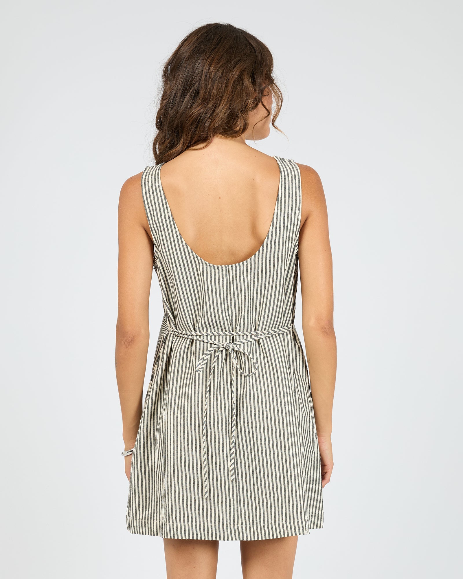 Silent Theory Sunday Tie Waist Mini Dress in black - detail