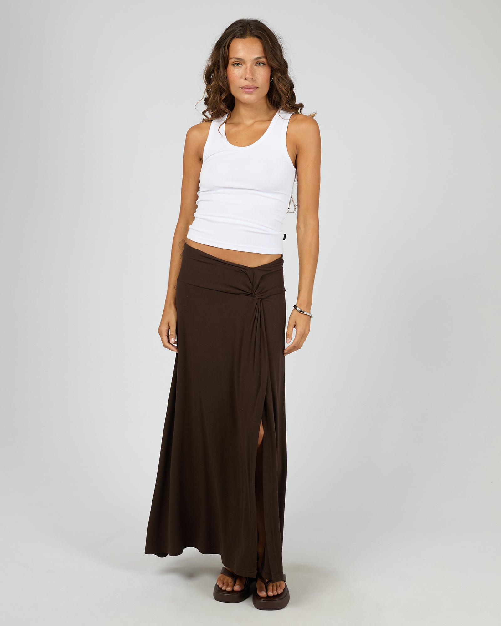 Silent Theory Twist Detail Maxi Skirt in chocolate - back