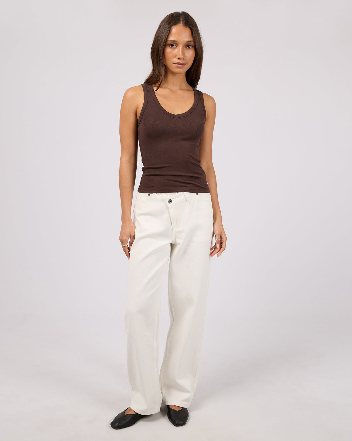 Silent Theory Luxe Rib Vee Tank Chocolate back