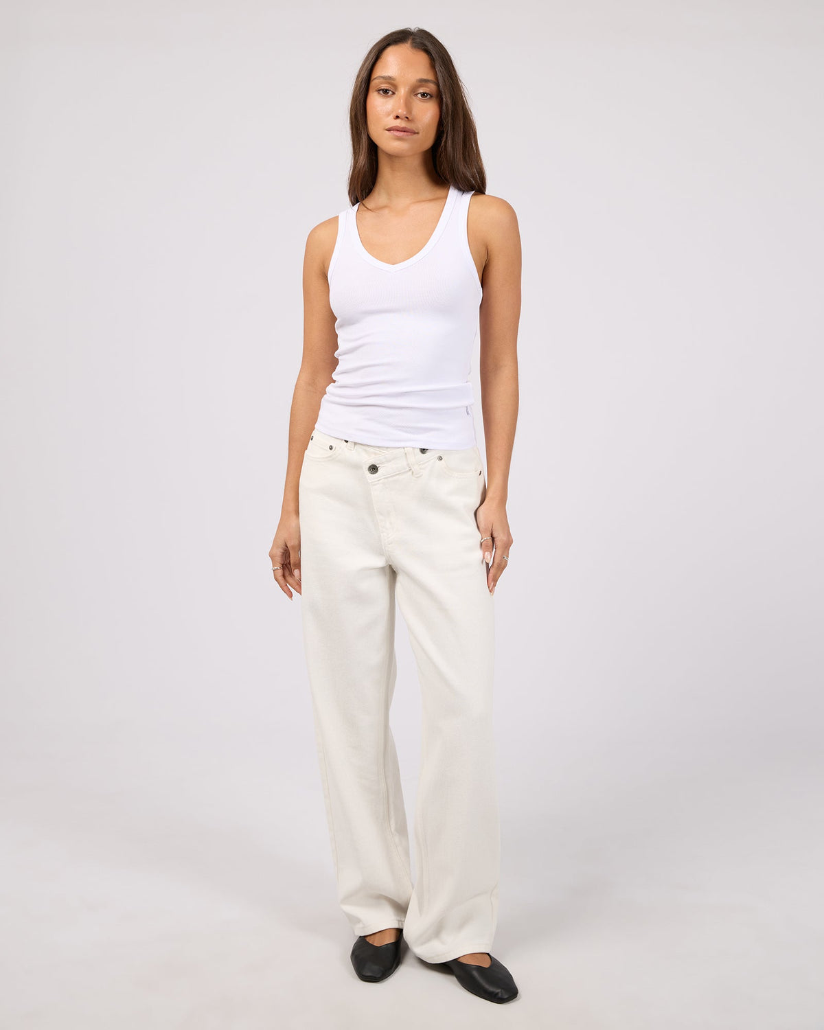 Silent Theory Luxe Rib Vee Tank White back