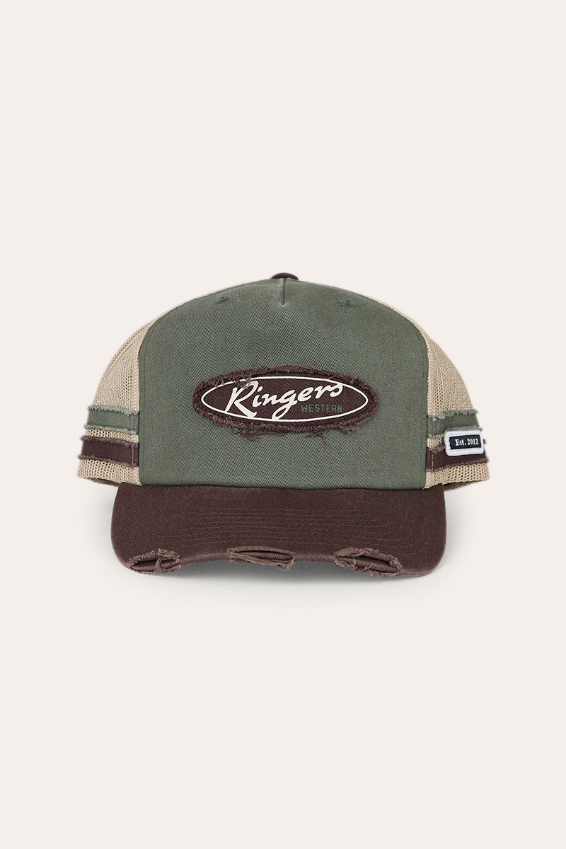 Ringers Western Worn Out Trucker Cap Army Chocolate front