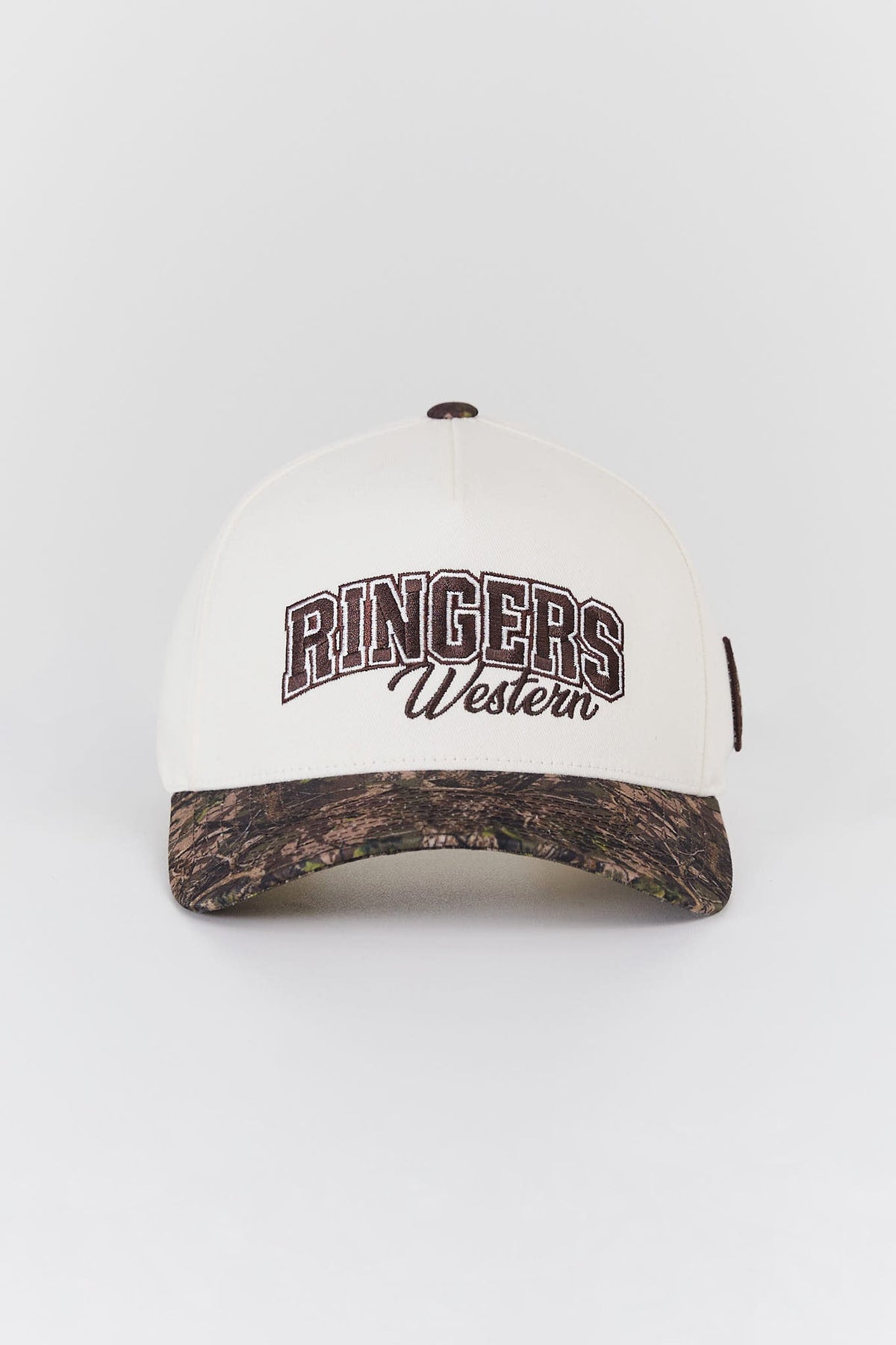 Ringers Western Timber Baseball Cap in off white and camo - front