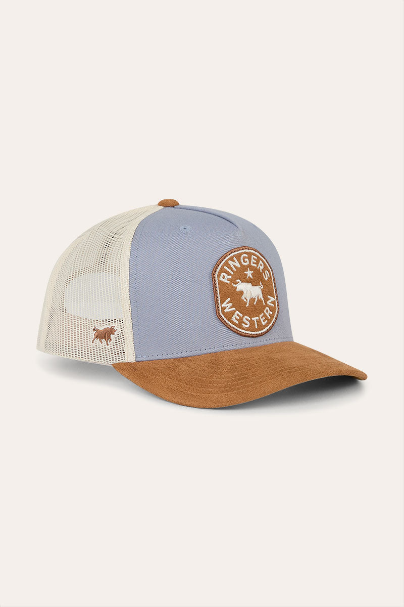 Outback Hide Roadhouse Trucker Cap - Dusty Blue / Dark Tan