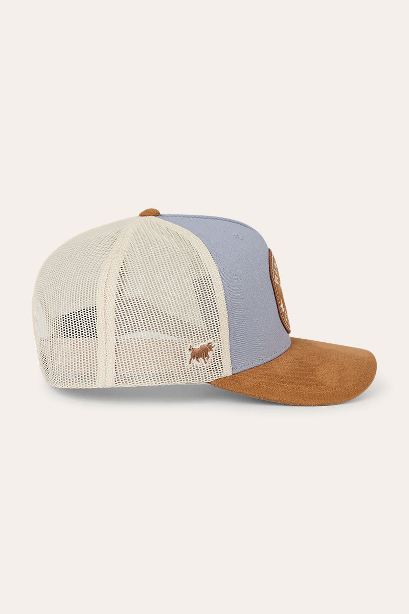 Outback Hide Roadhouse Trucker Cap - Dusty Blue / Dark Tan