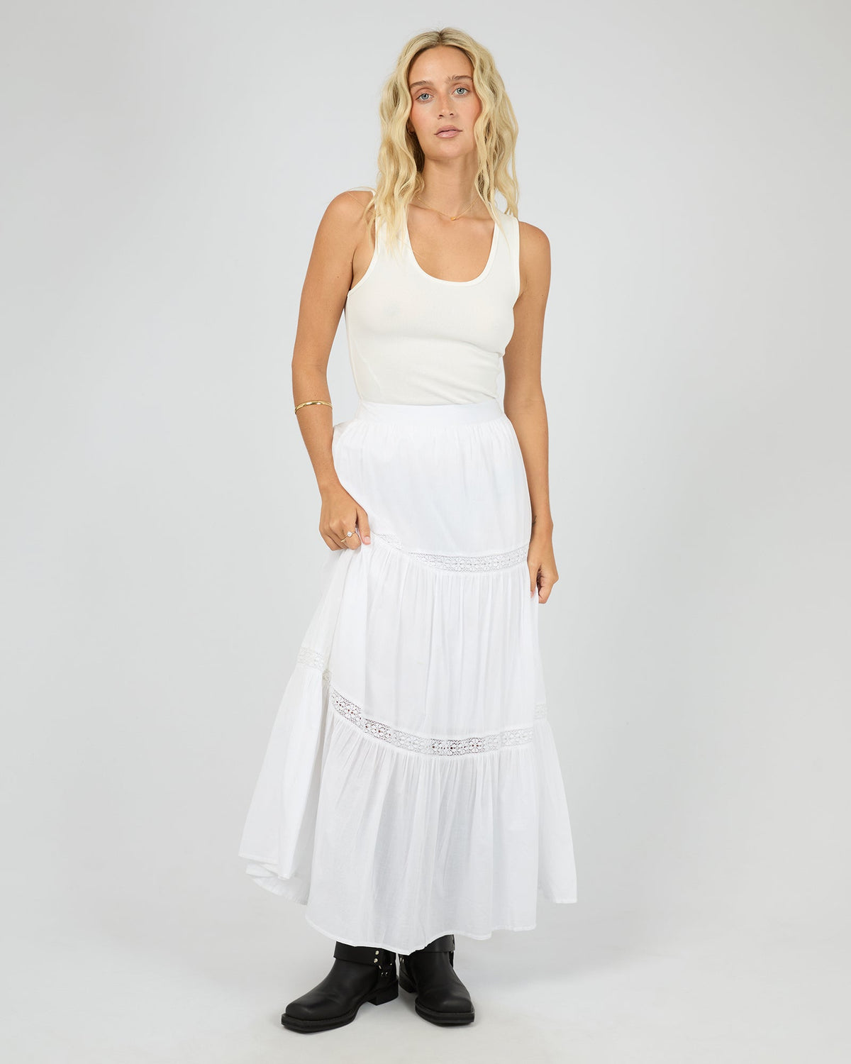 All About Eve Lumi Maxi Skirt white side view