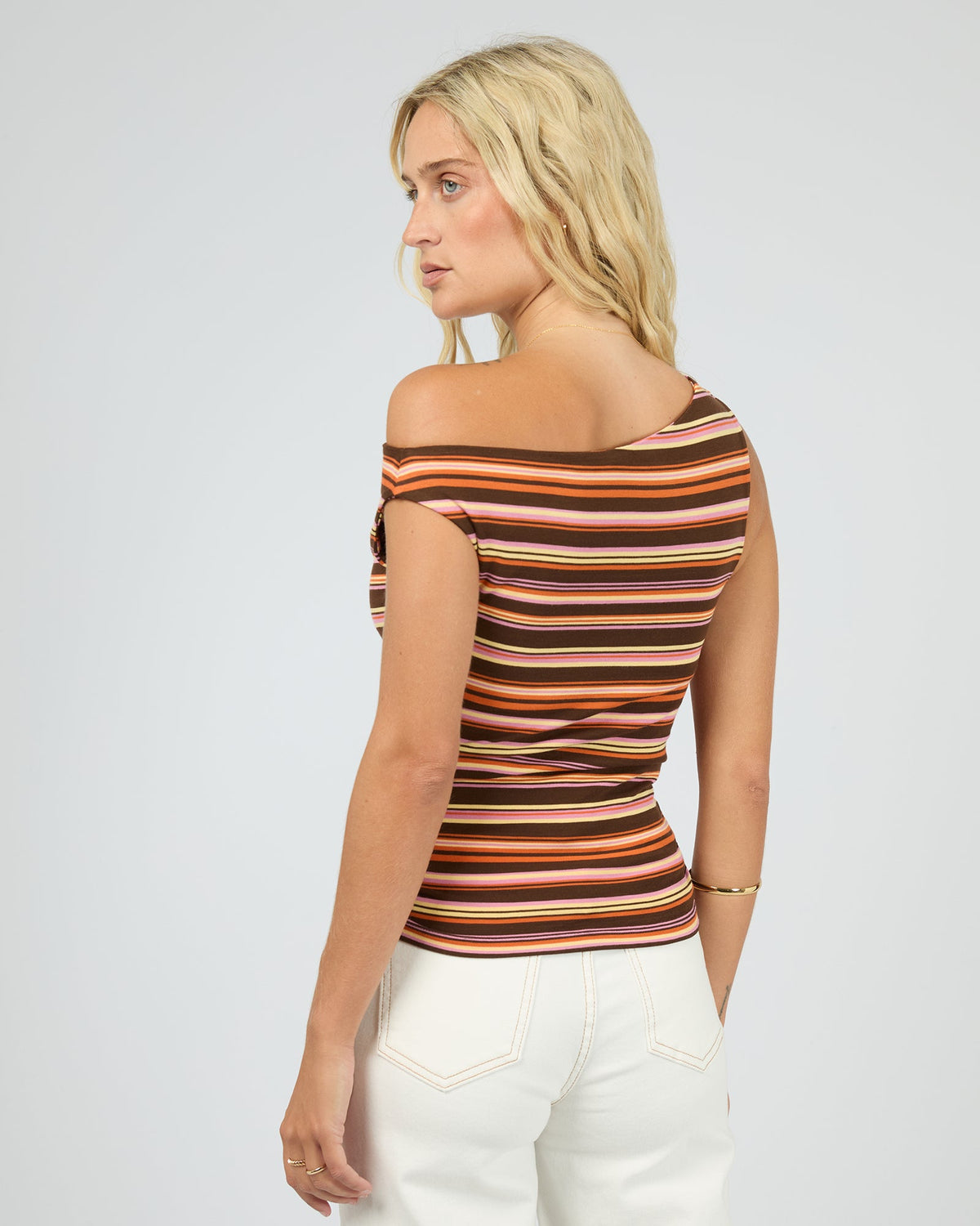 All About Eve Soleil Off The Shoulder Top stripe back view