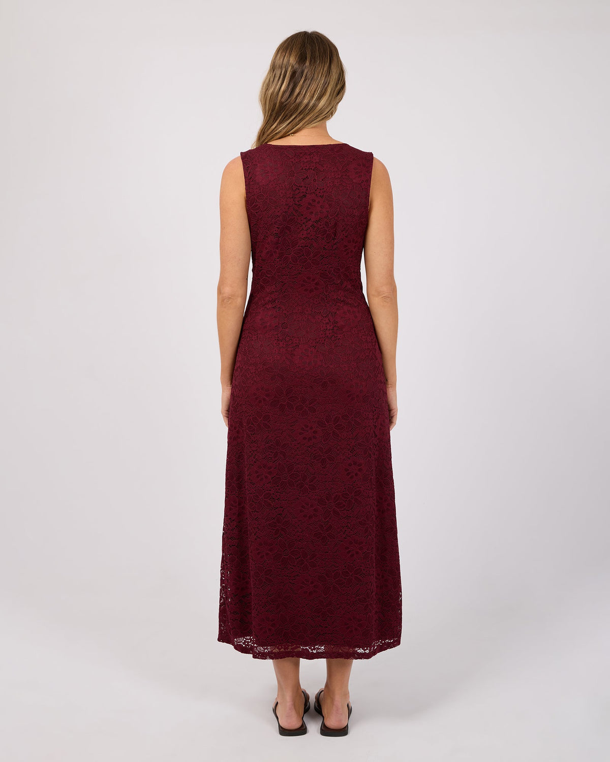 All About Eve Zea Lace Maxi Dress wine back view