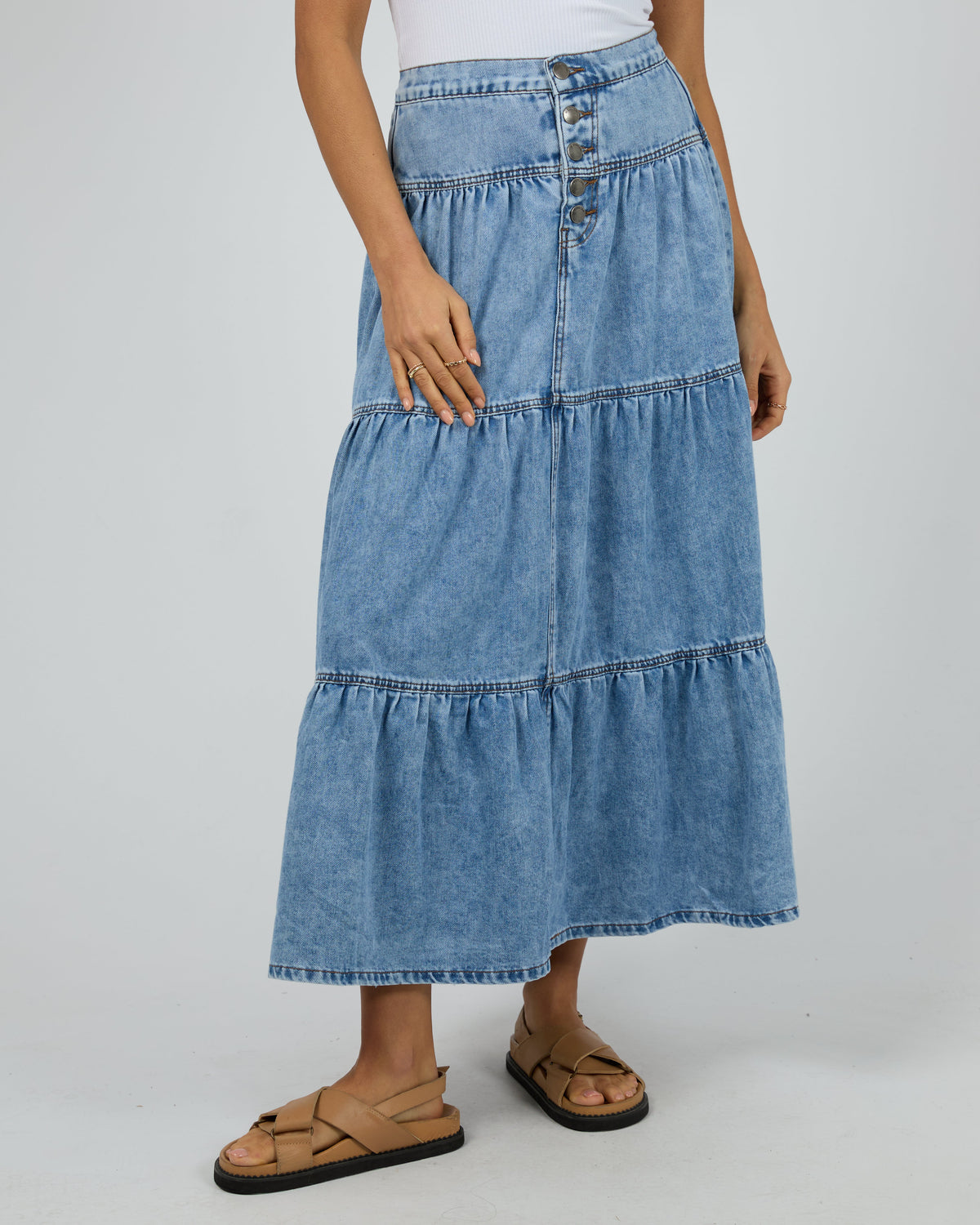 All About Eve Coco Denim Maxi Skirt in light blue