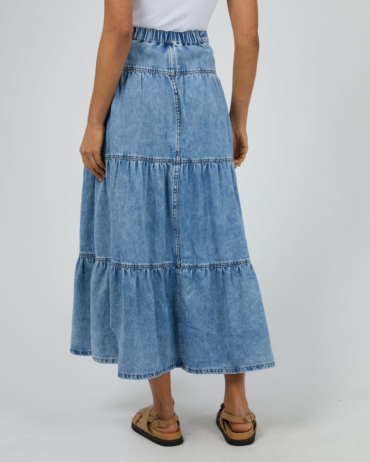 All About Eve Coco Denim Maxi Skirt light blue back view