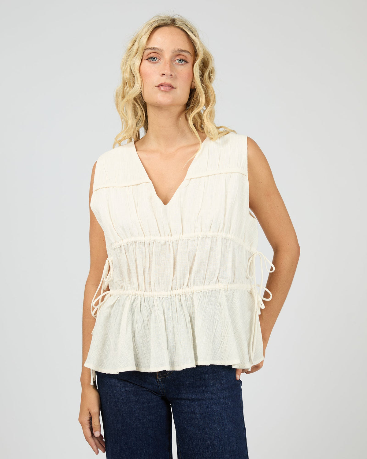 All About Eve Heidi Ruched Top in vintage white