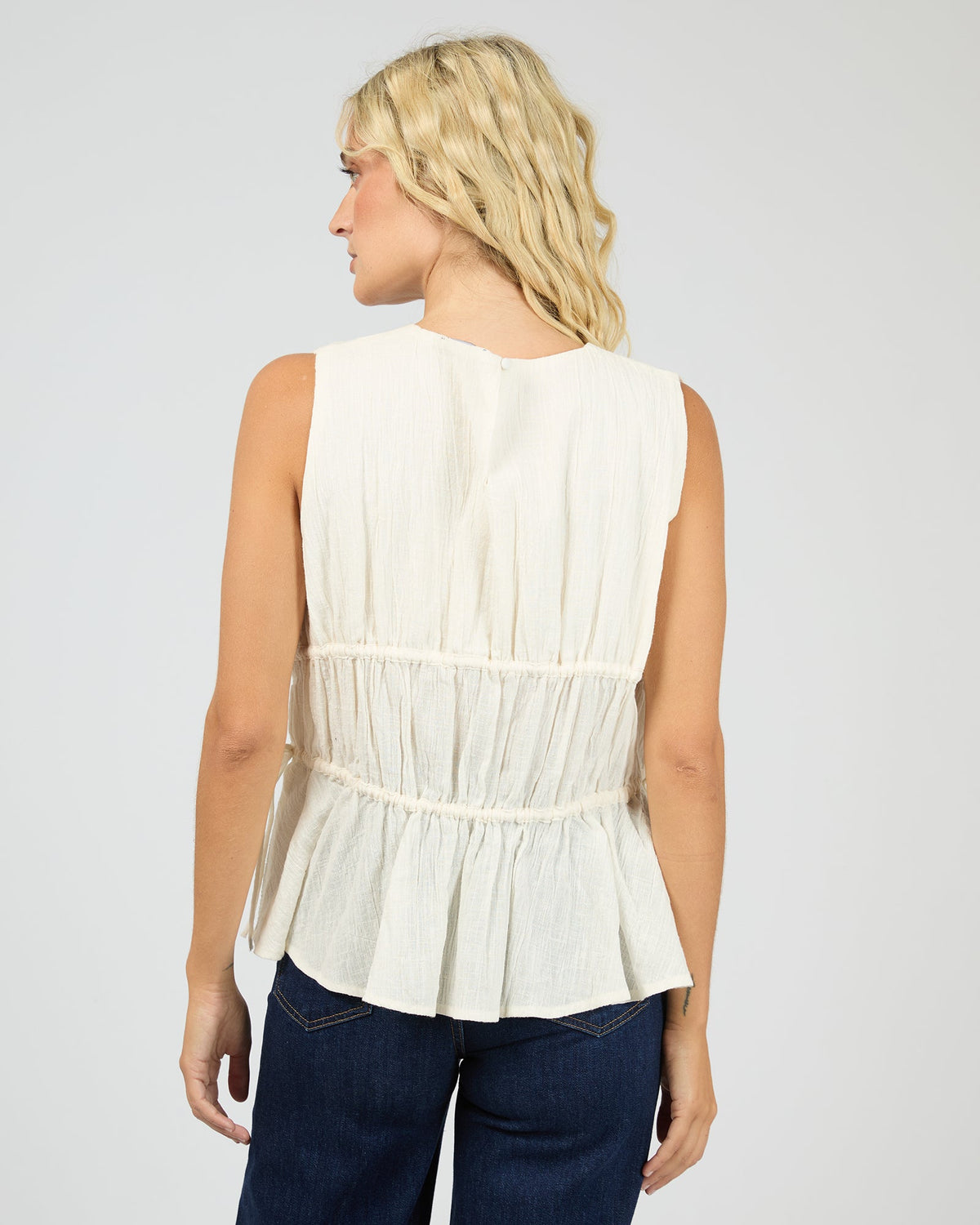 All About Eve Heidi Ruched Top vintage white back view