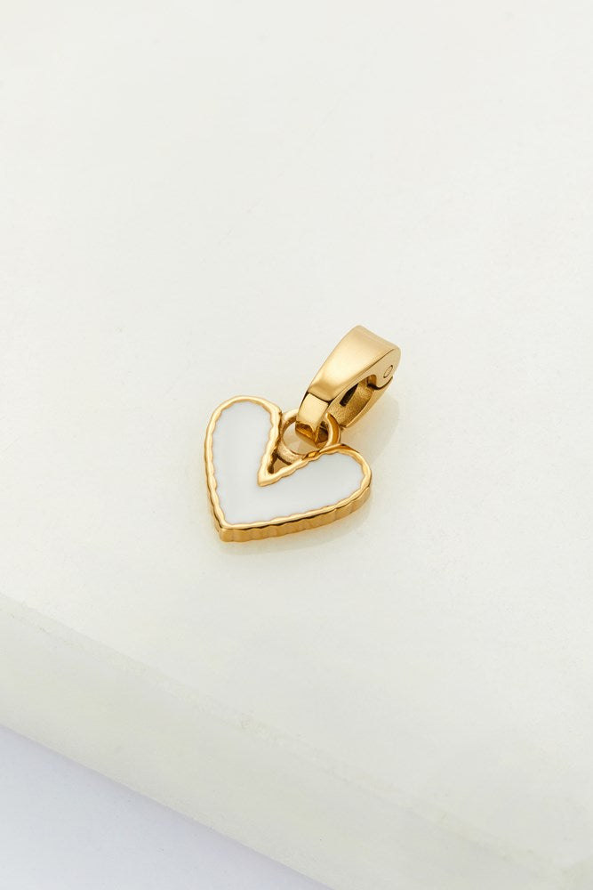 White Heart Charm - Gold