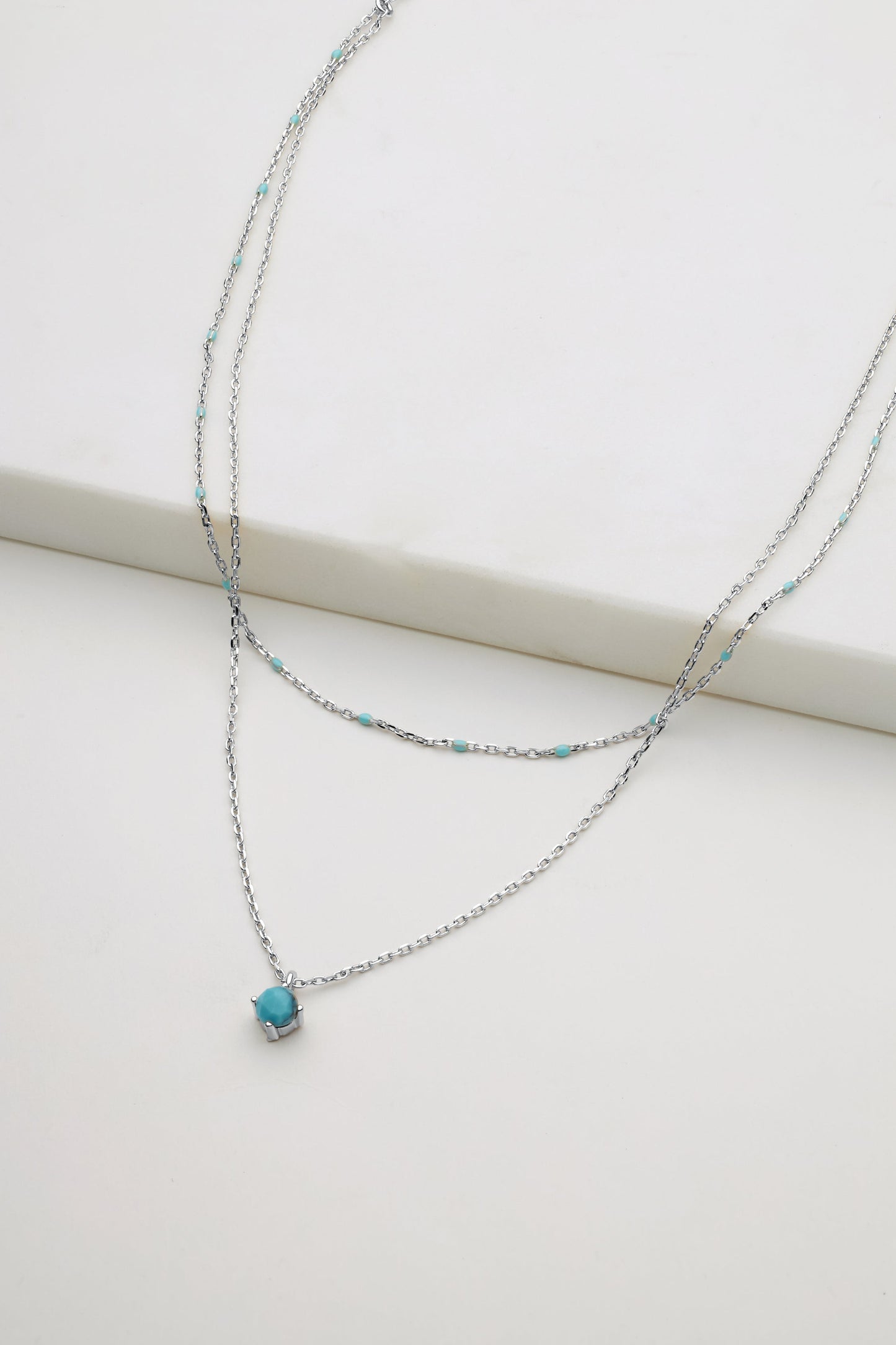 Layered Blue Mini Necklace - Silver