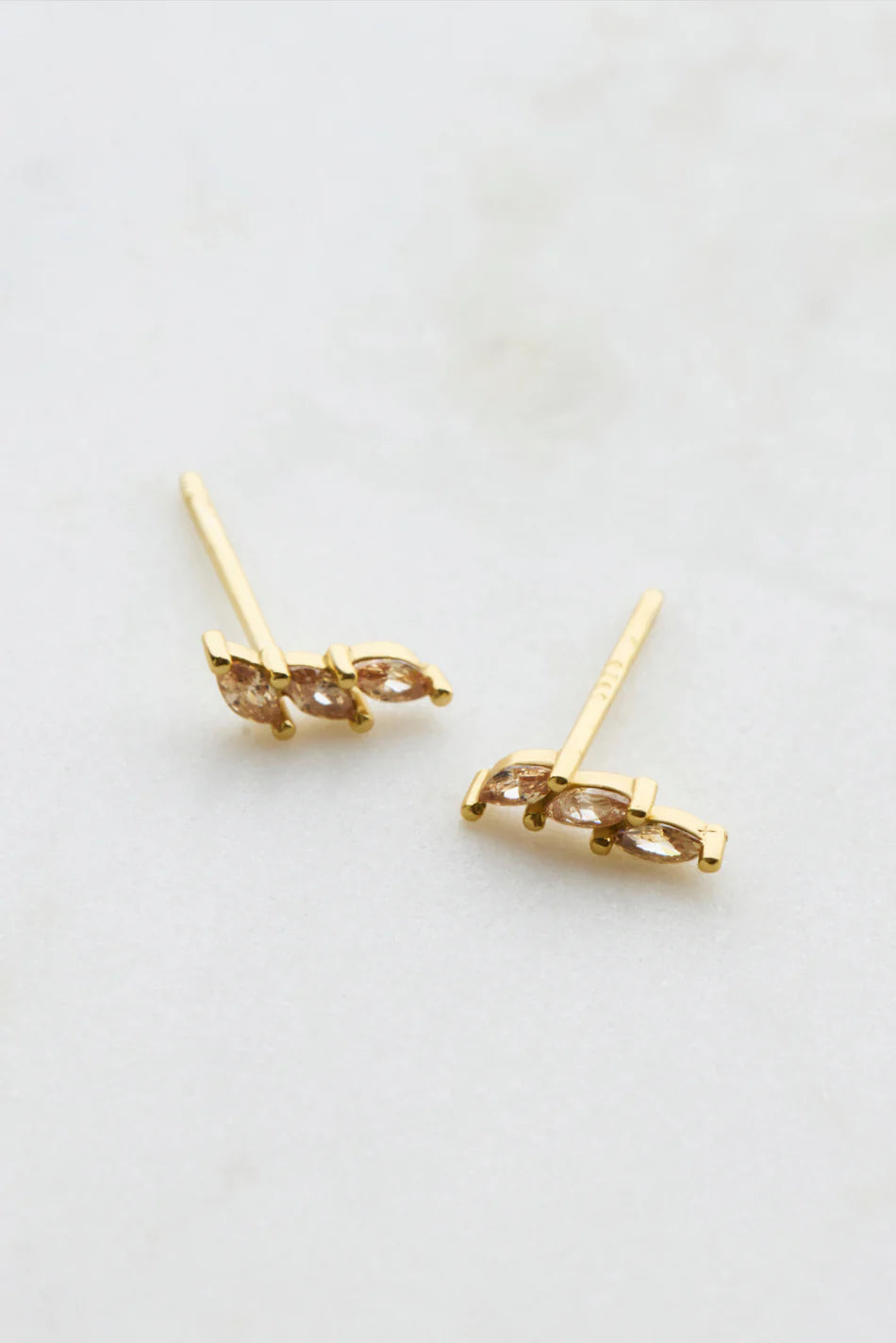 Triple Crystal Stud - Peach / Gold
